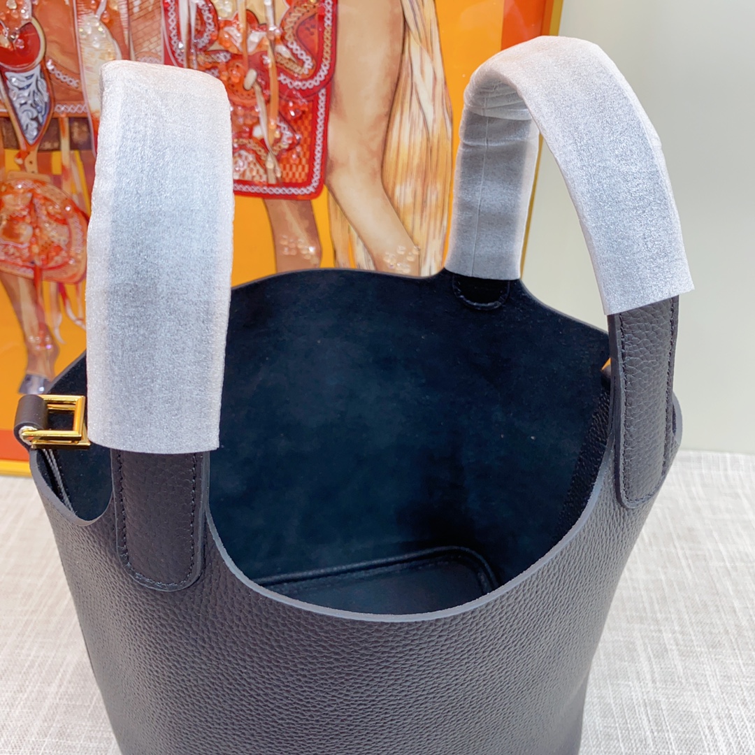 H-Inspired Clemence Picotin Lock Bag Golden Hardware  -Black Bag - Gorchic - $151.99