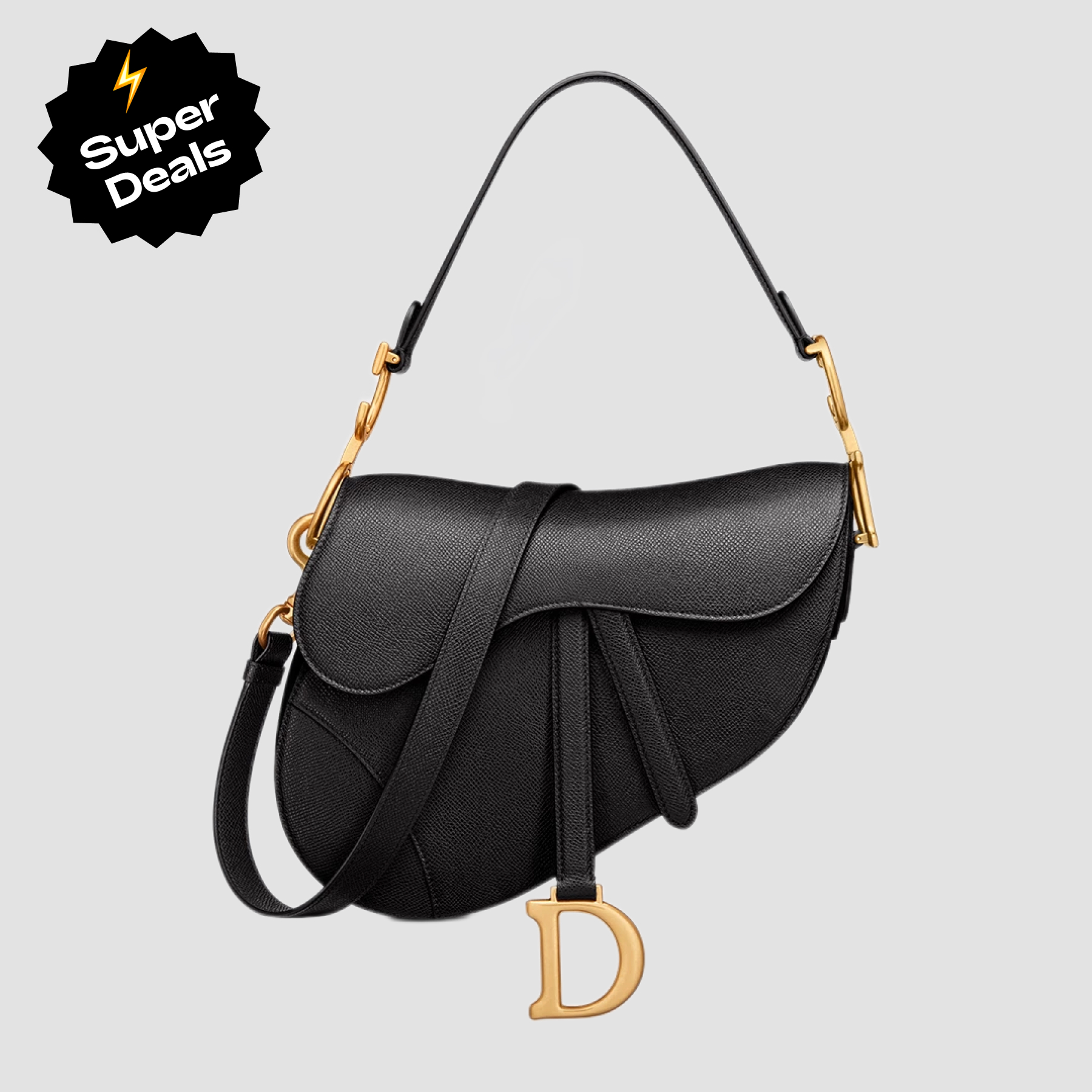 D Inspired Womens Bags Shoulder Bags SADDLE BAG Black Grained Calfskin - Bag - Gorchic - $138.99