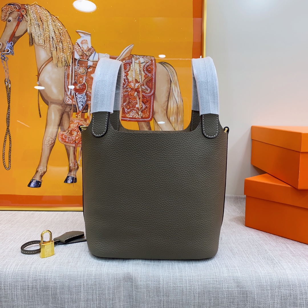 H-Inspired Clemence Picotin Lock Bag Golden Hardware-Dark Grey Bag - Gorchic - $151.99