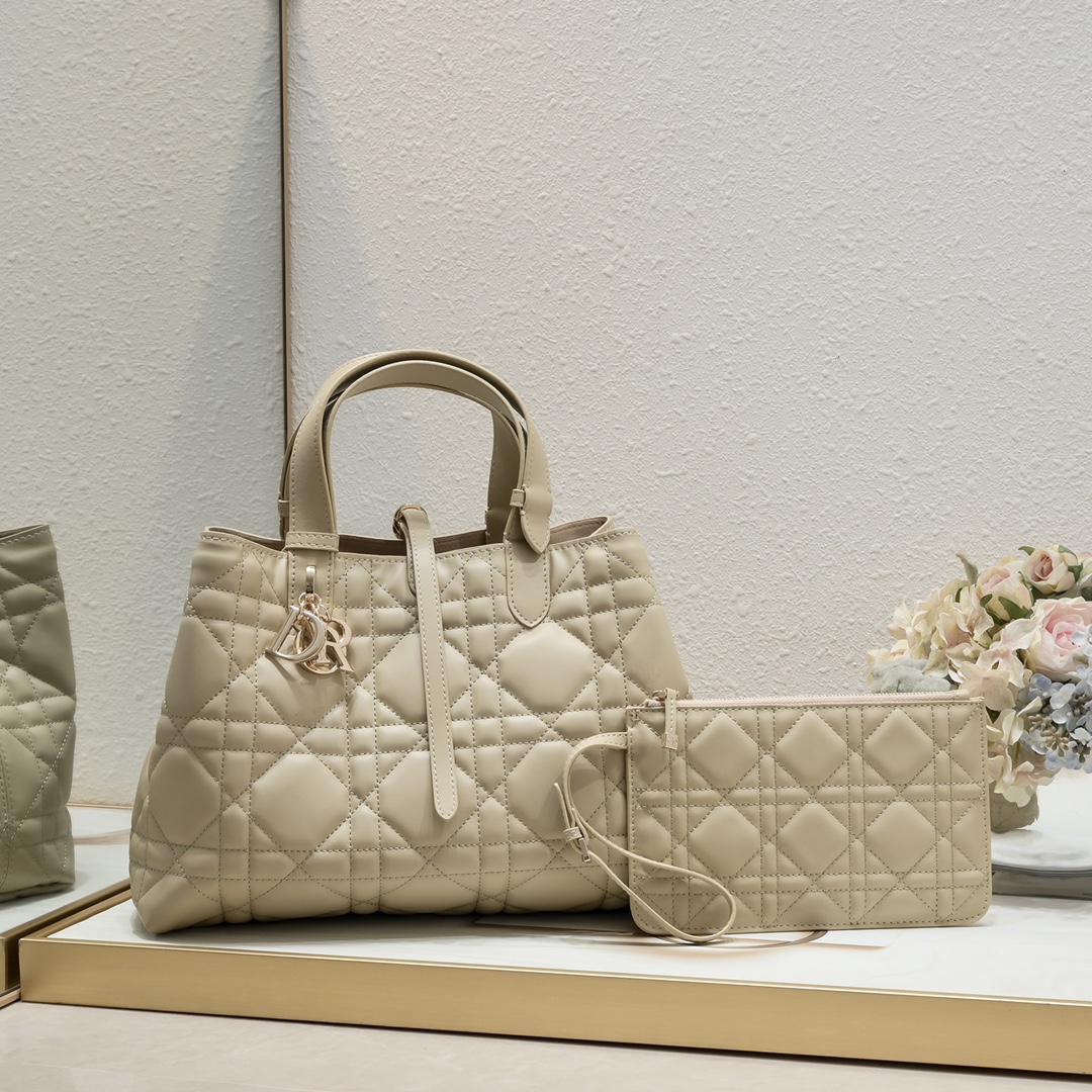 D Inspired Toujours Bag -Powder Beige Macrocannage Calfskin - Gorchic - $136.99