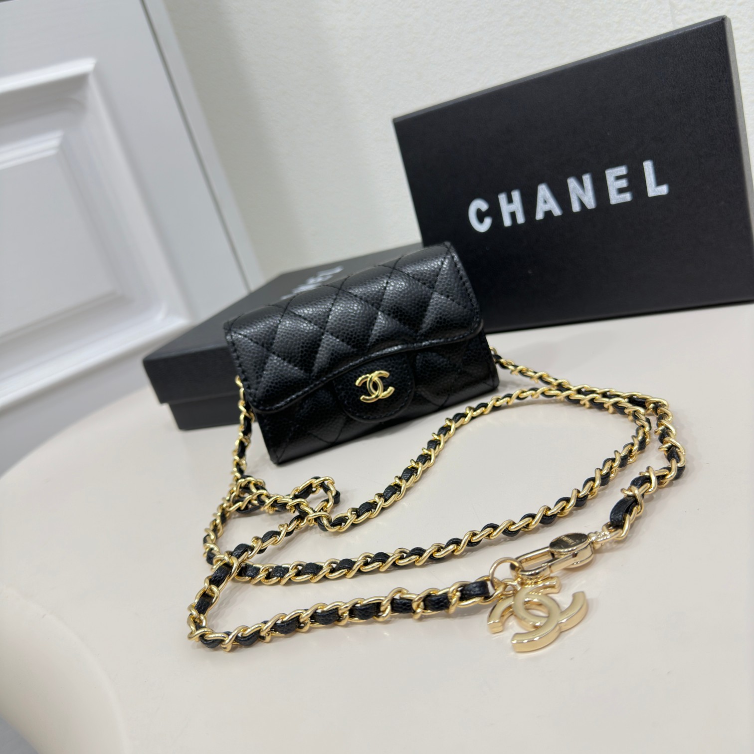 CC Inspired Black Metallic Calfskin Quilted Flap Chain Waist Bag - Gorchic - $83.99