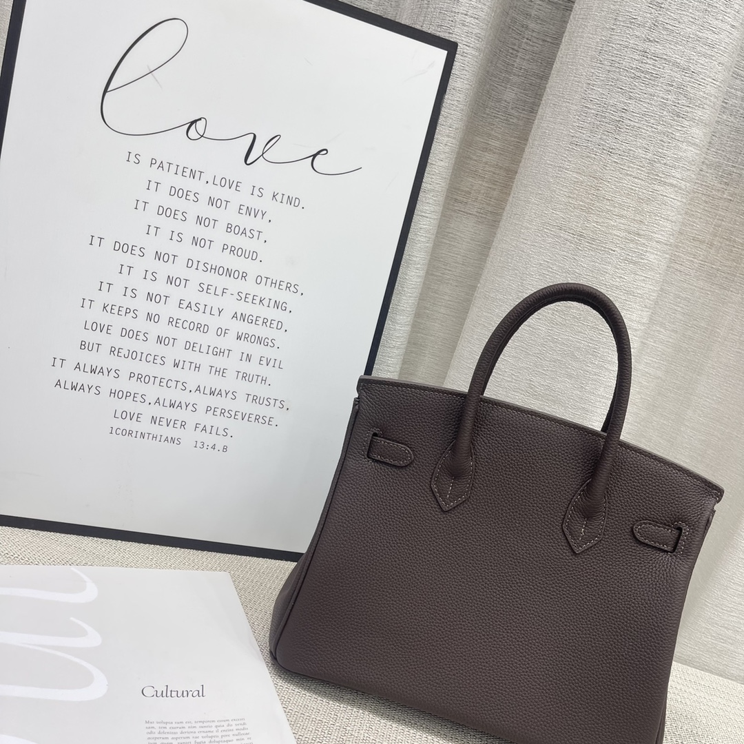 H-Inspired Birkin Togo Retourne Bag Golden Hardware-Dark Grey Bag - Gorchic - $185.99