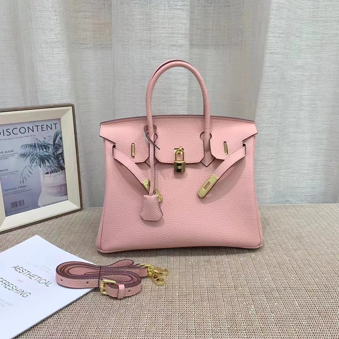 H-Inspired Birkin handbag in Rose Sakura Swift leather with Gold hardware - Gorchic - $161.99