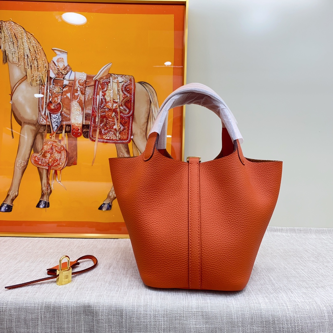 H-Inspired Clemence Picotin Lock Bag Golden Hardware-Orange Bag - Gorchic - $143.99