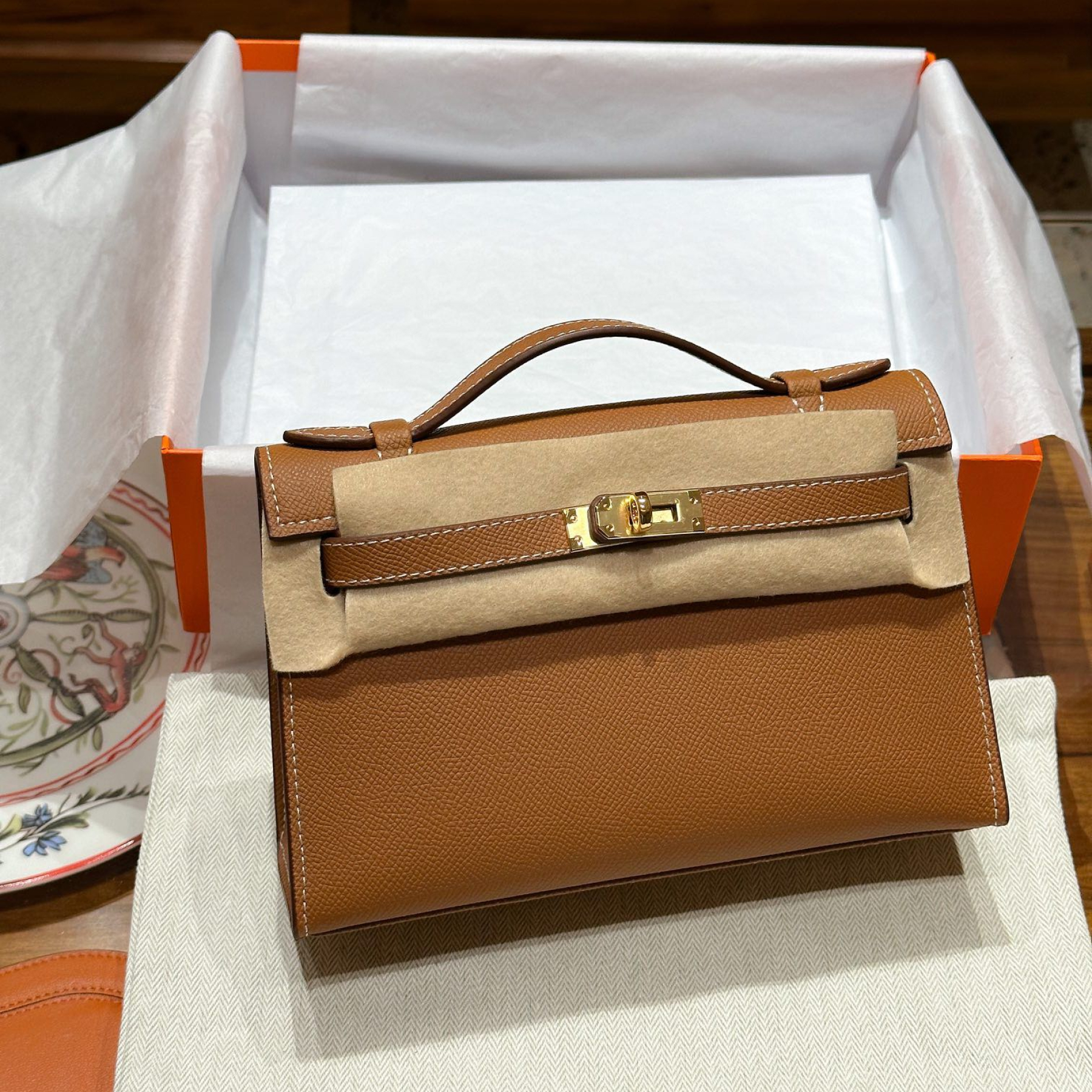 H-Inspired Kelly Mini 1st Kelly Pochette Generation Epsom Palm Leather-Golden Brown - Gorchic - $143.99