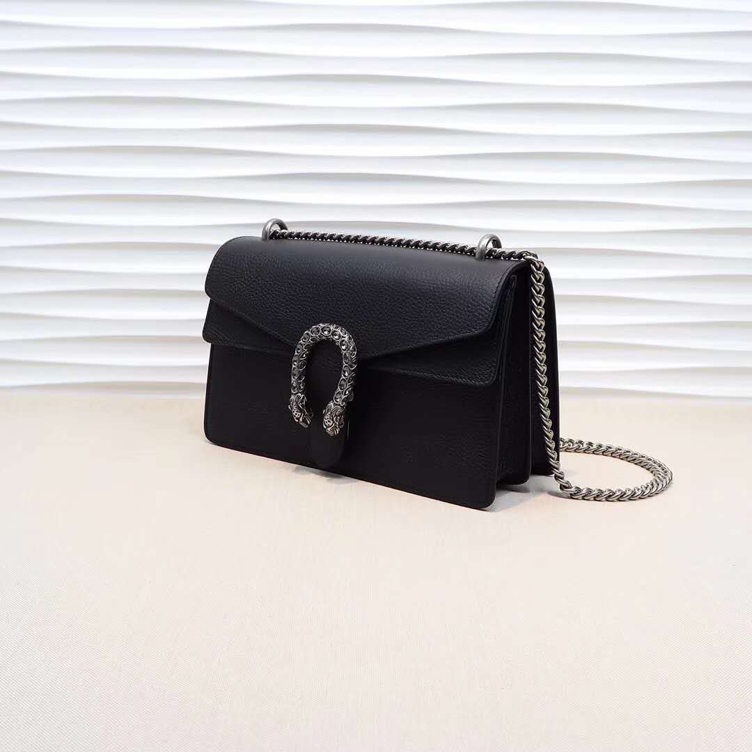 Double-G DIONYSUS Black Leather Small Shoulder Bag - Gorchic - $106.99