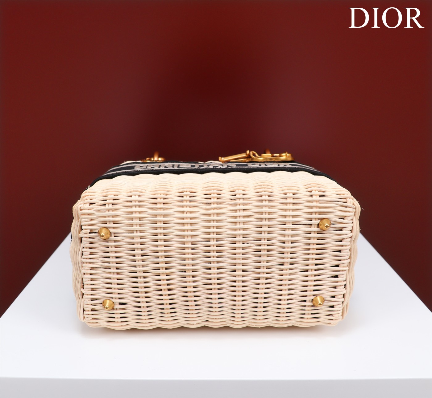 D Inspired Lady D Inspired Natural Wicker and Blue D Inspired Oblique Jacquard Handbag - Bag - Gorchic - $178.99