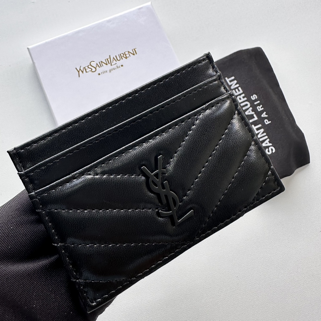 Lady Designer CASSANDRE MATELASSÉ card case in lambskin -Black Wallet - Gorchic - $35.99