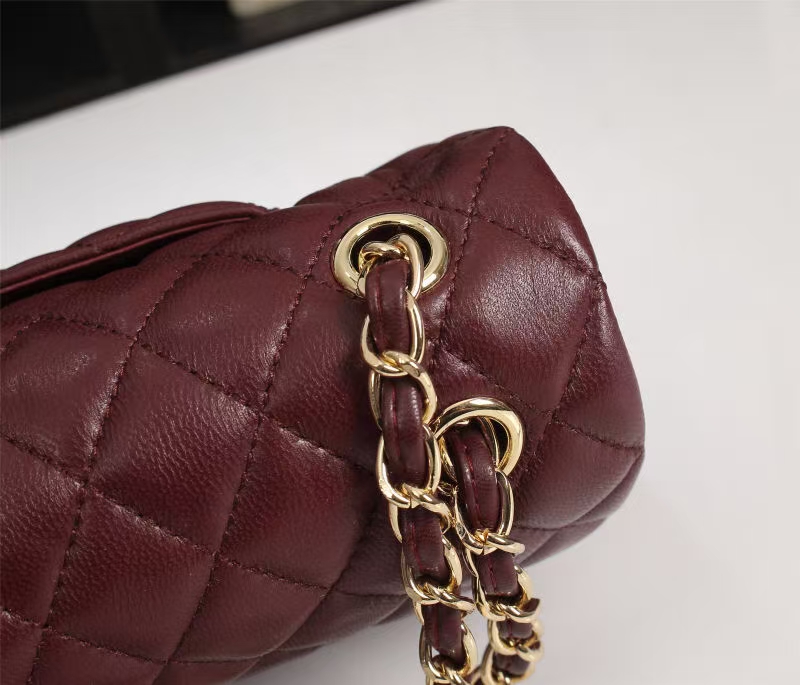 CC Inspired Classic Flag Handbag Lambskin & Gold-Tone Metal Burgundy Gold Hardware - Bag - Gorchic - $137.99