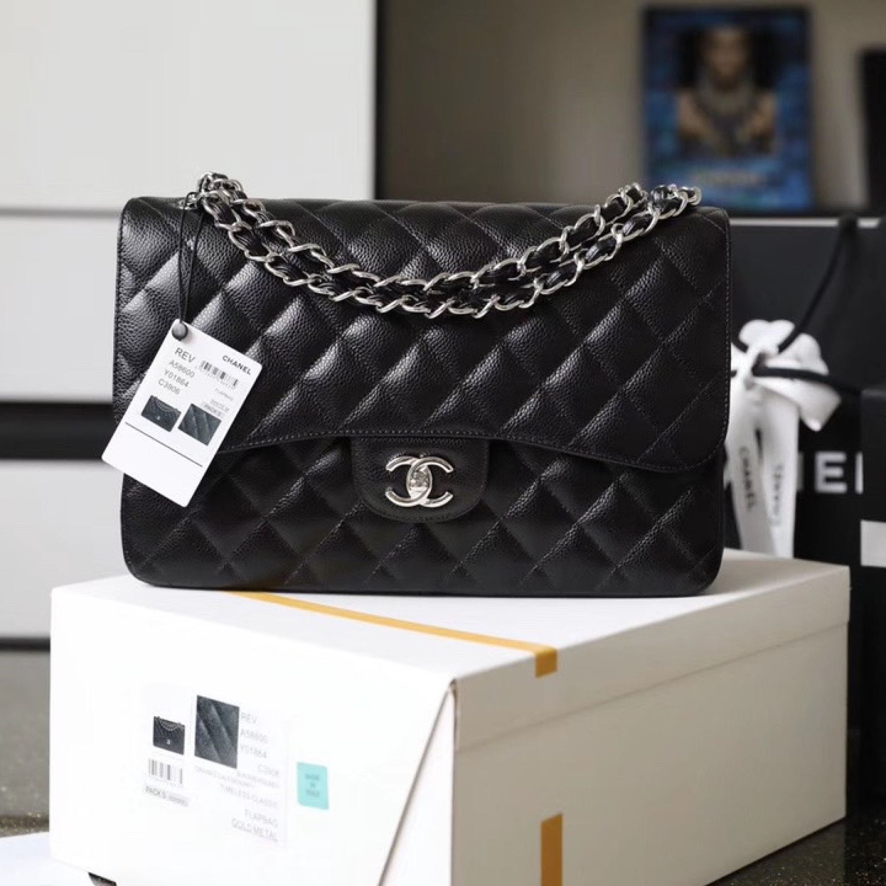 CC Inspired Classic Flag Bag Jumbo Classic Double Flap Bag Black Caviar Sliver Hardware - Bag - Gorchic - $125.99
