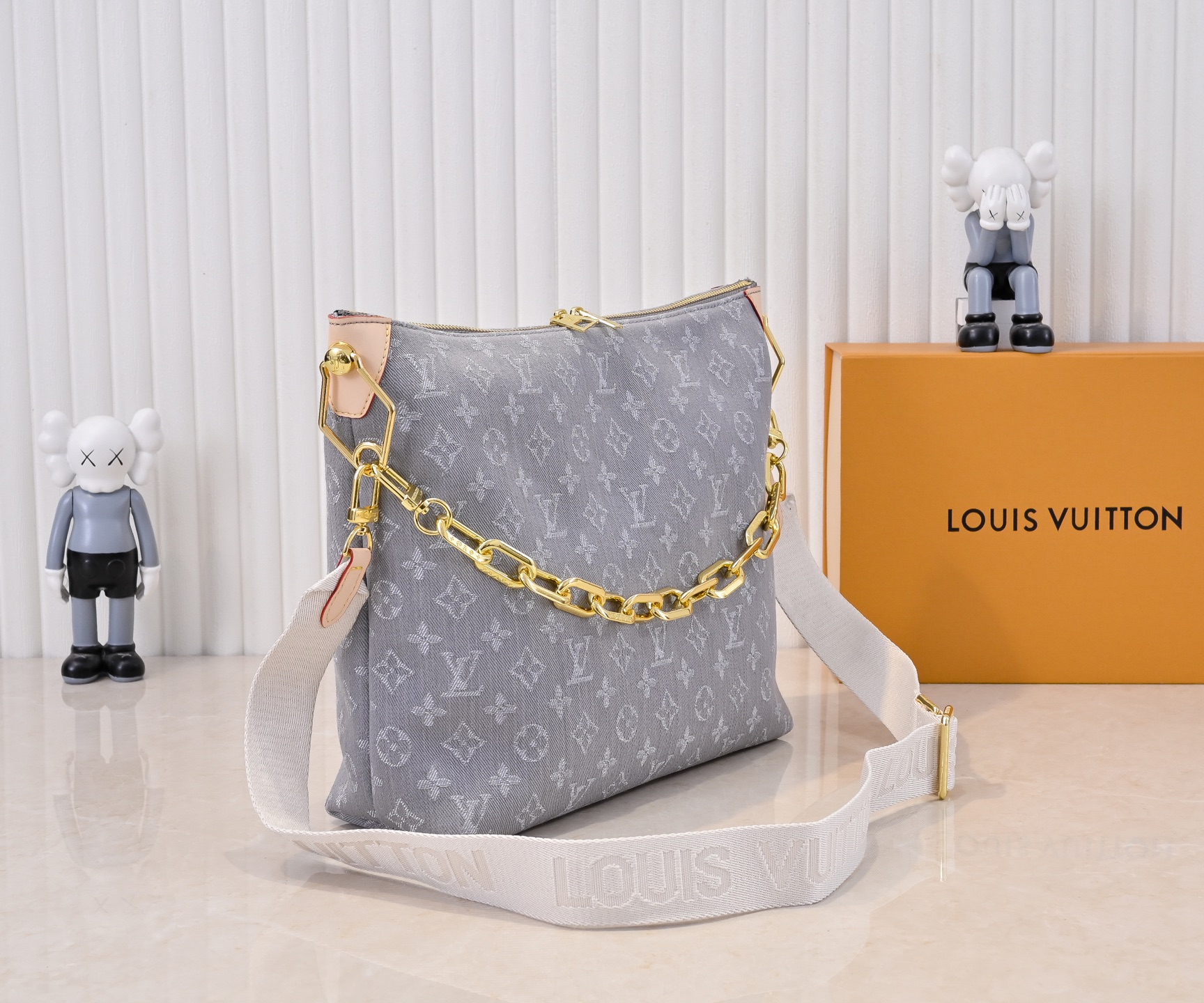 Designer Monogram Coussin Hobo MM Grey Denim Bag - Gorchic - $122.99