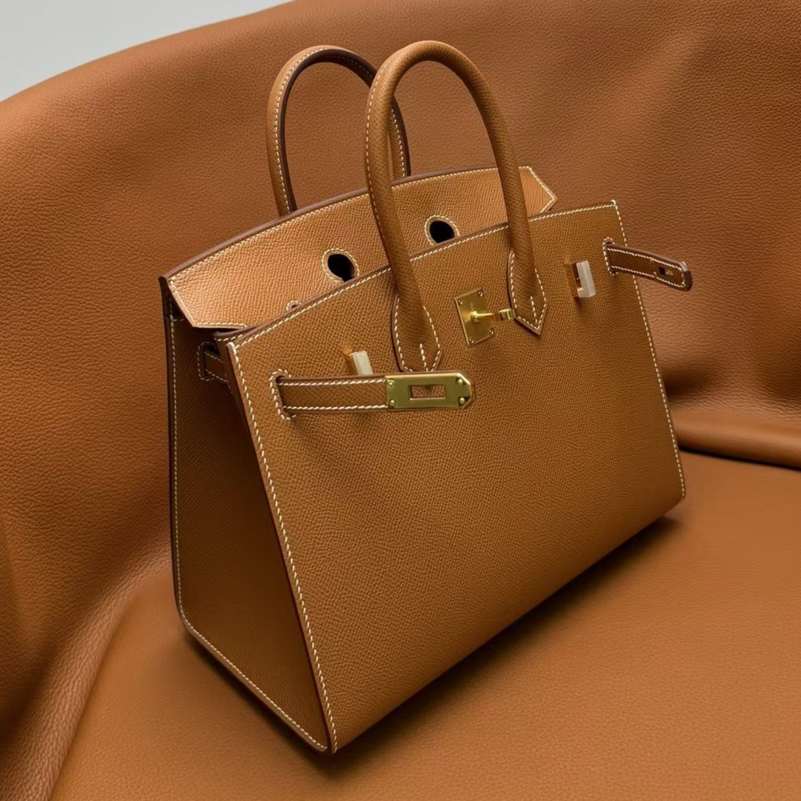 H-Inspired Birkin Brown Epsom Sellier Gold Hardware - Handbag - Gorchic - $161.99