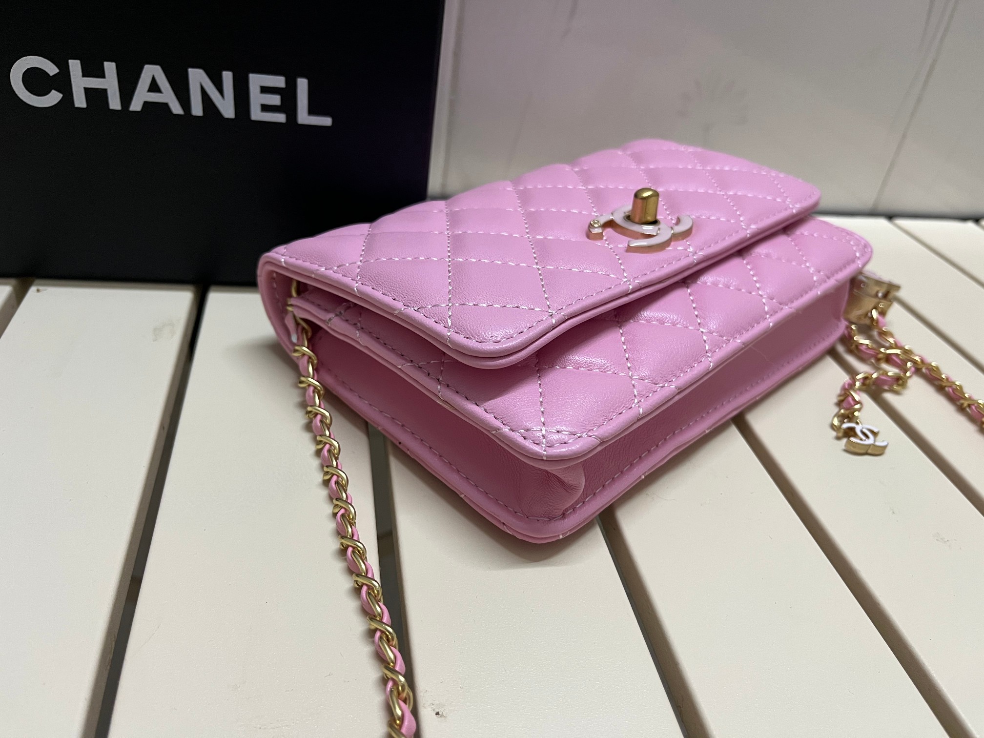 CC Inspired Pearl Crush Wallet On Chain-Pink - Bag - Gorchic - $131.99