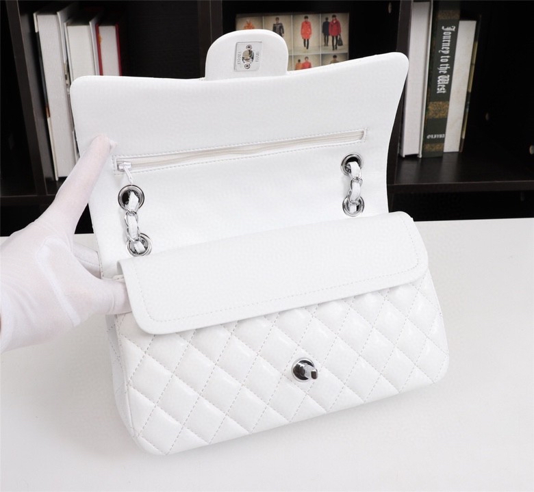 CC Inspired Classic Double Flap Bag White Sier Hardware - Bag - Gorchic - $122.99
