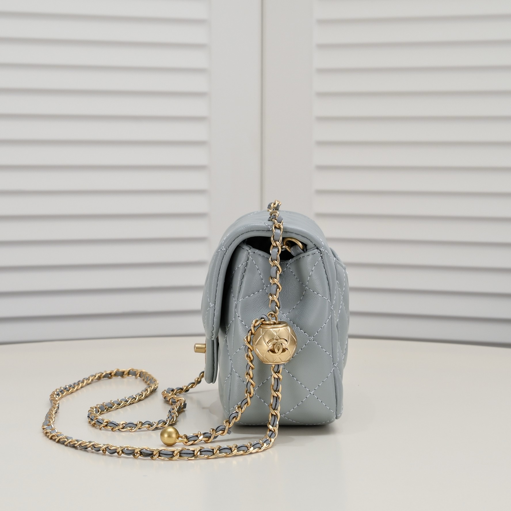 CC Inspired Classic Flag Bag Pearl Crush Mini Rectangular Flap Bag Light Blue Calfskin Antique Gold Hardware - Bag - Gorchic - $117.99