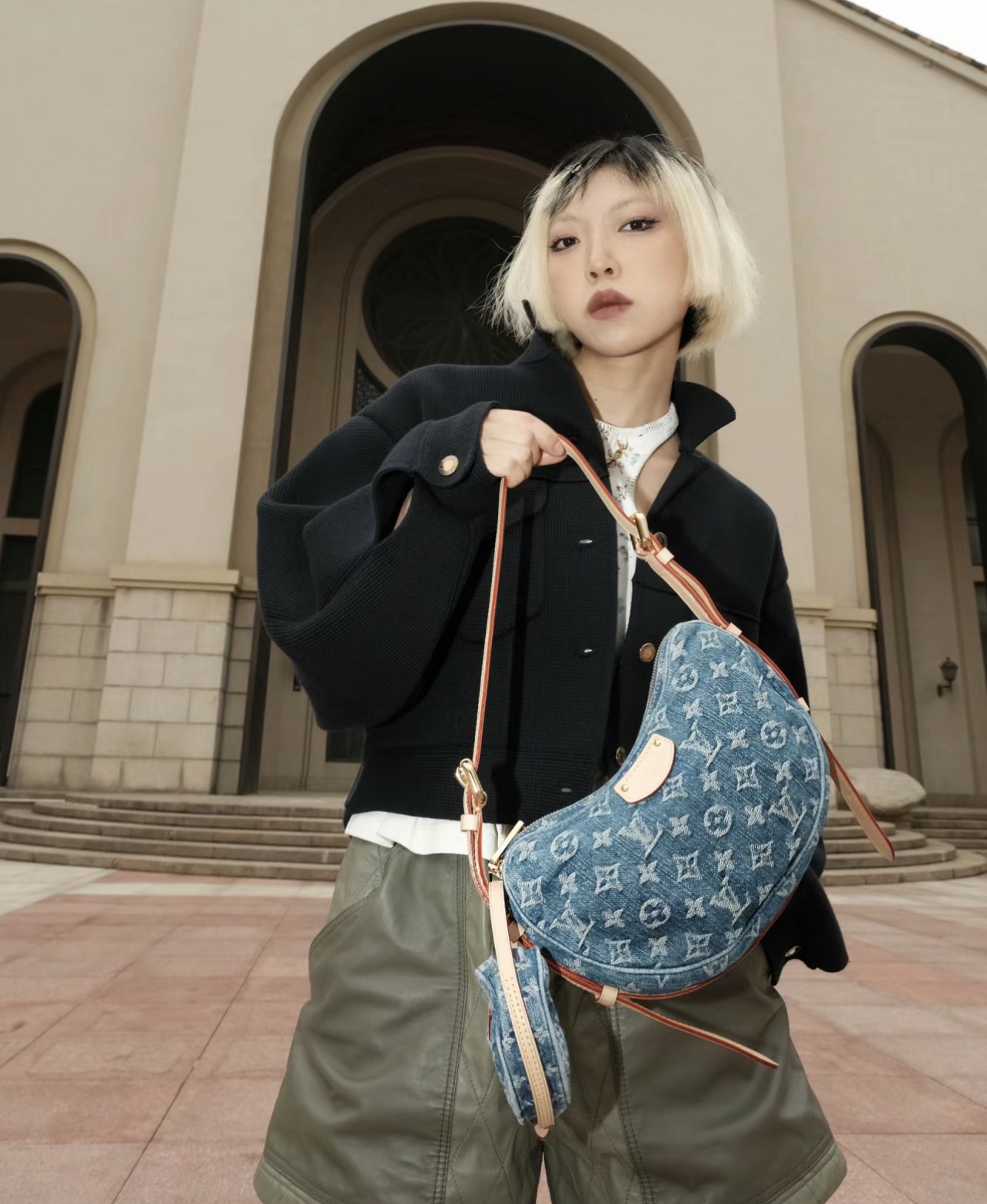 Designer Monogram New  Remix Croissant Denim MM Bag - Gorchic - $131.99