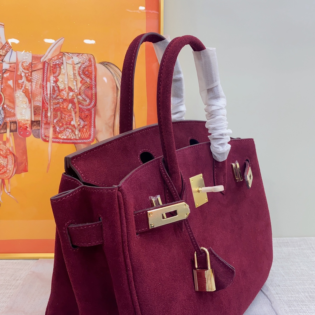 H-Inspired Birkin Bag Doblis Bag Golden Hardware-Burgundy Bag - Gorchic - $205.99