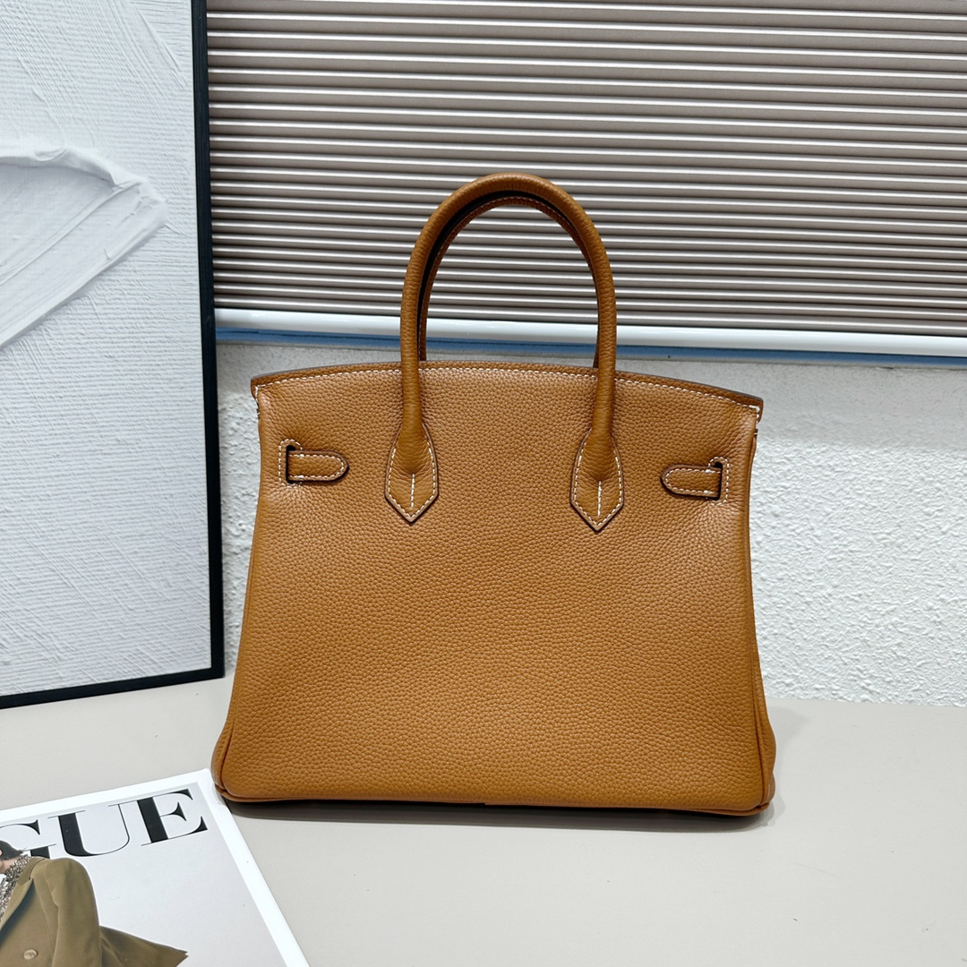 H-Inspired Birkin Togo Retourne Bag Golden Hardware-Brown Bag - Gorchic - $185.99