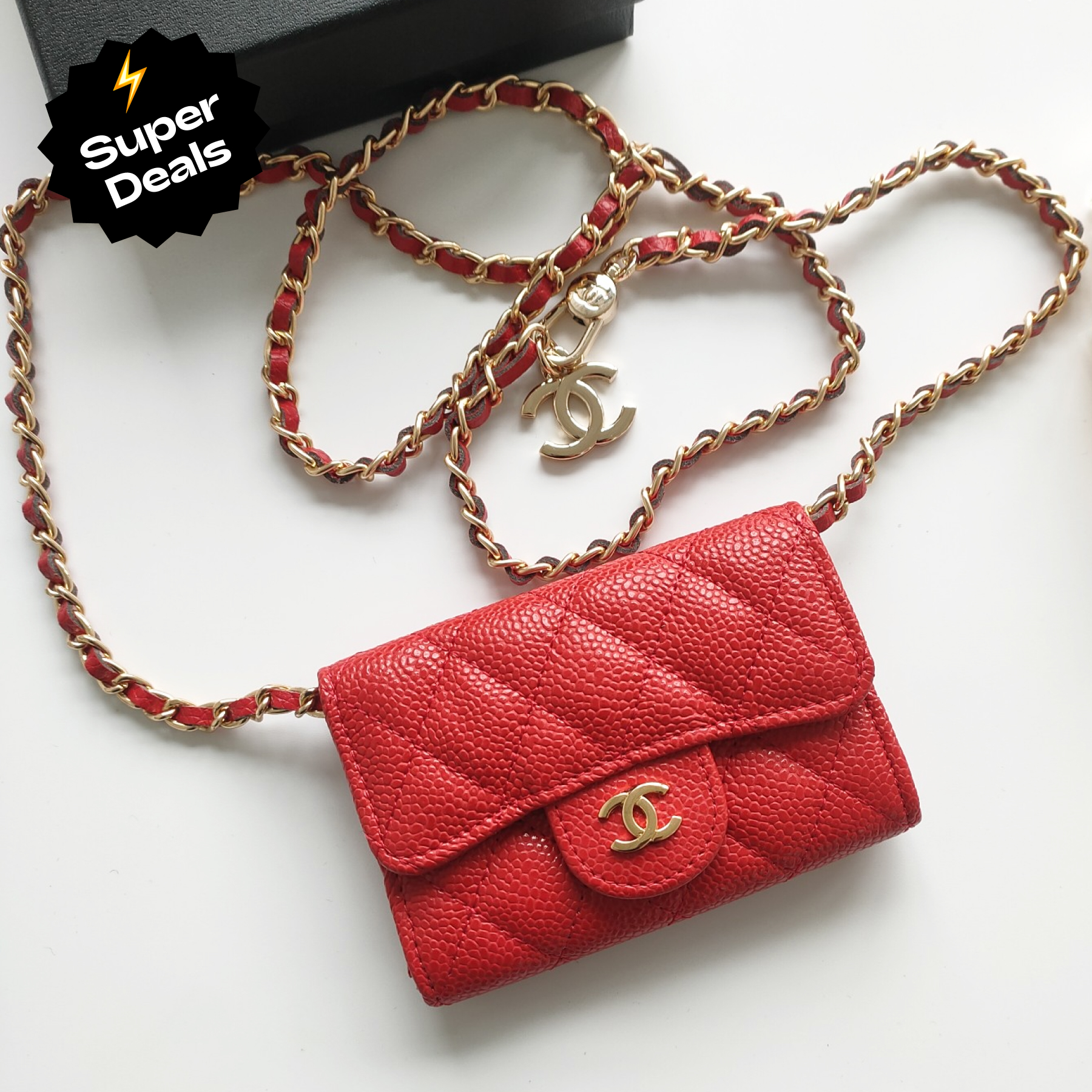 CC Inspired Red Metallic Calfskin Quilted Flap Chain Waist Bag - Gorchic - $83.99