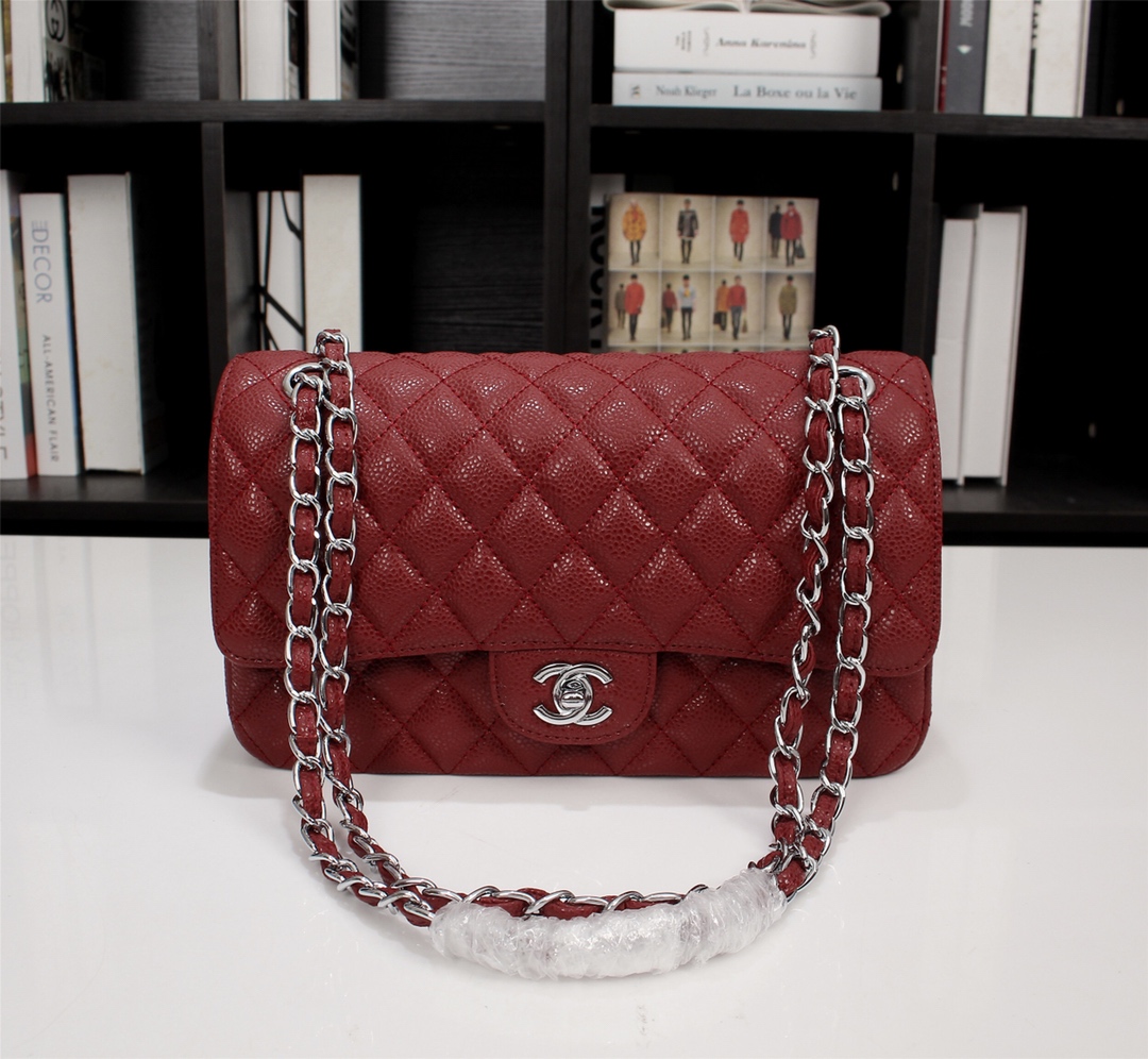 CC Inspired Classic Double Flap Bag Dark Red Caviar Sier Hardware - Bag - Gorchic - $122.99