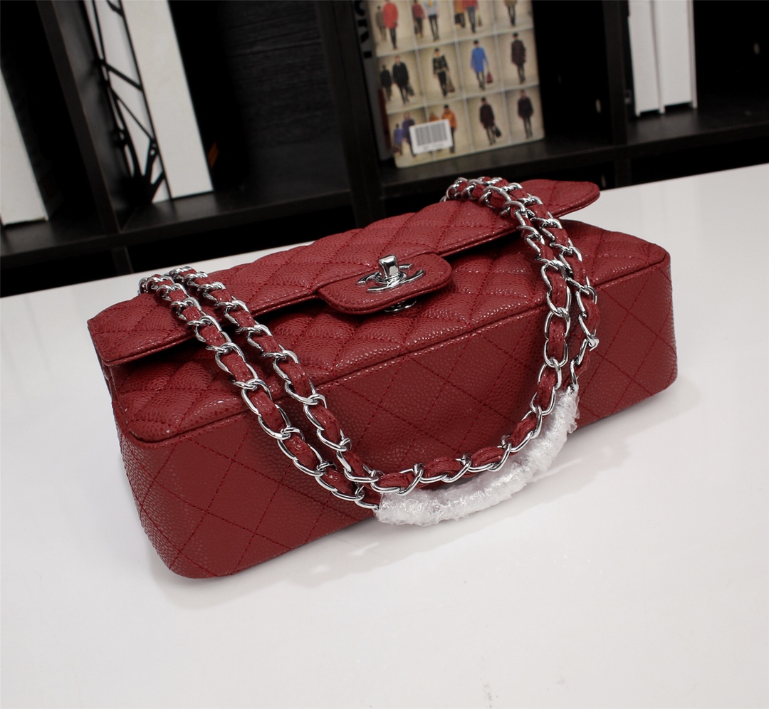 CC Inspired Classic Double Flap Bag Dark Red Caviar Sier Hardware - Bag - Gorchic - $122.99
