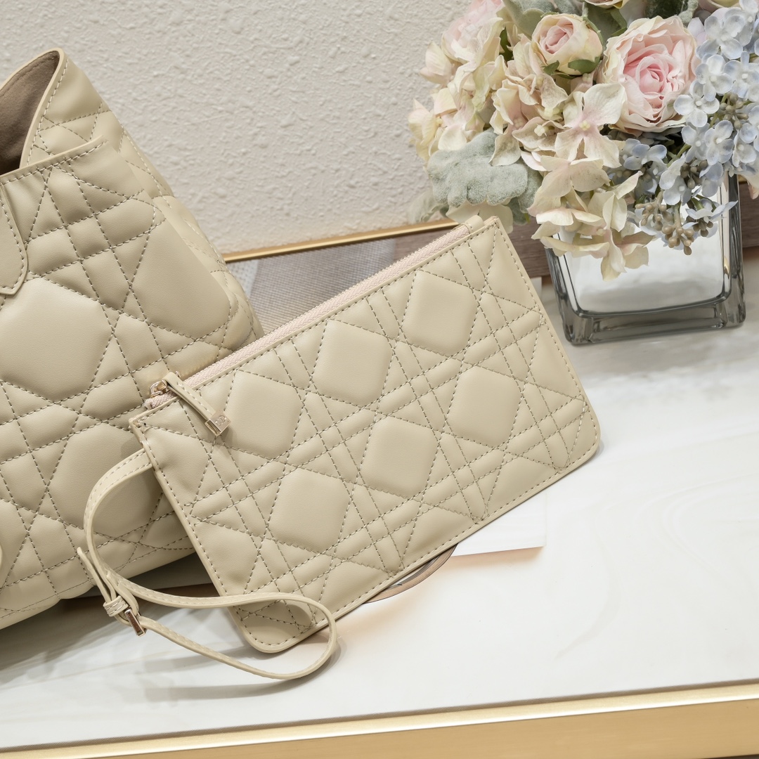 D Inspired Toujours Bag -Powder Beige Macrocannage Calfskin - Gorchic - $136.99
