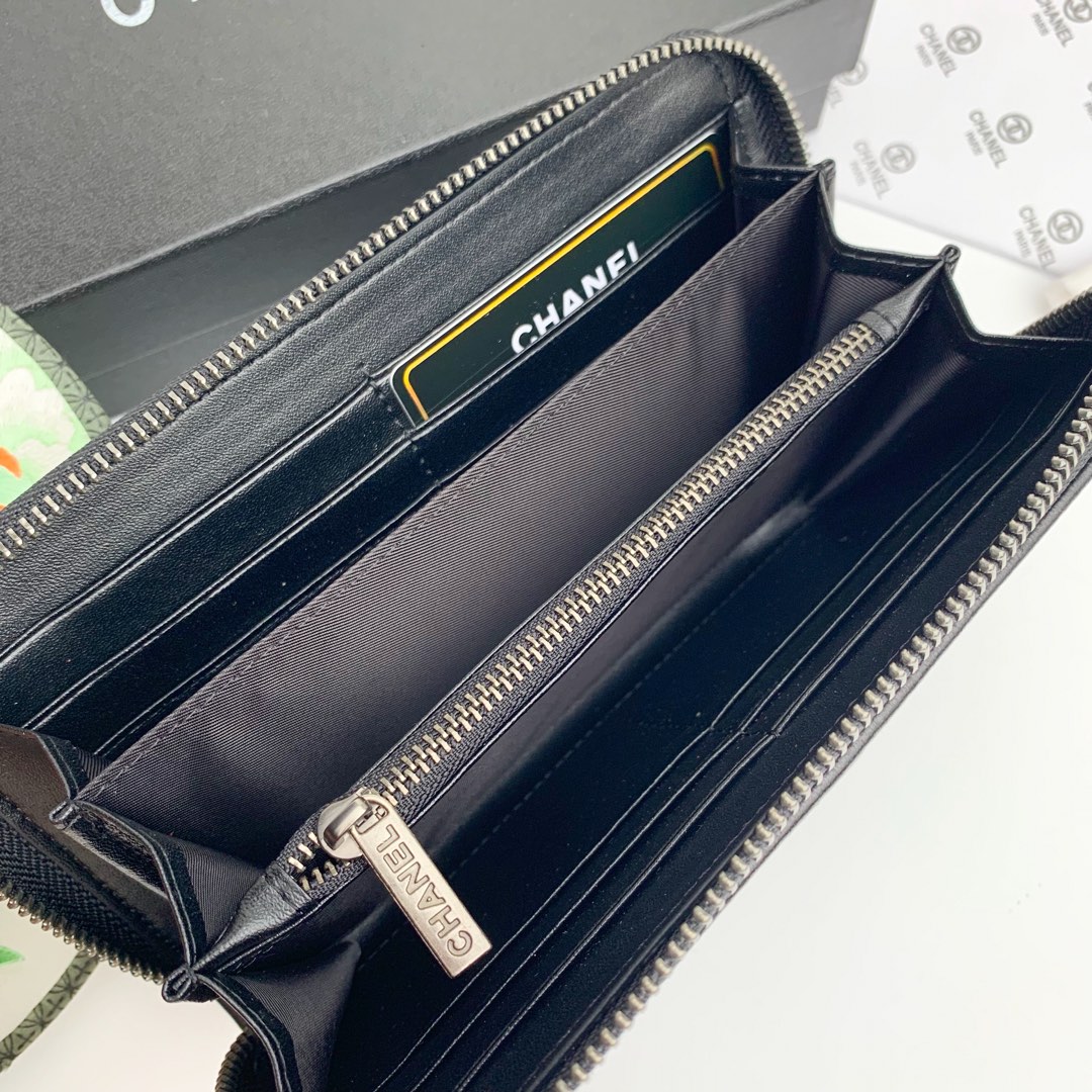 CC Inspired Zip Around Wallet Quilted Caviar Long-Plain Sier Wallet - Gorchic - $52.99