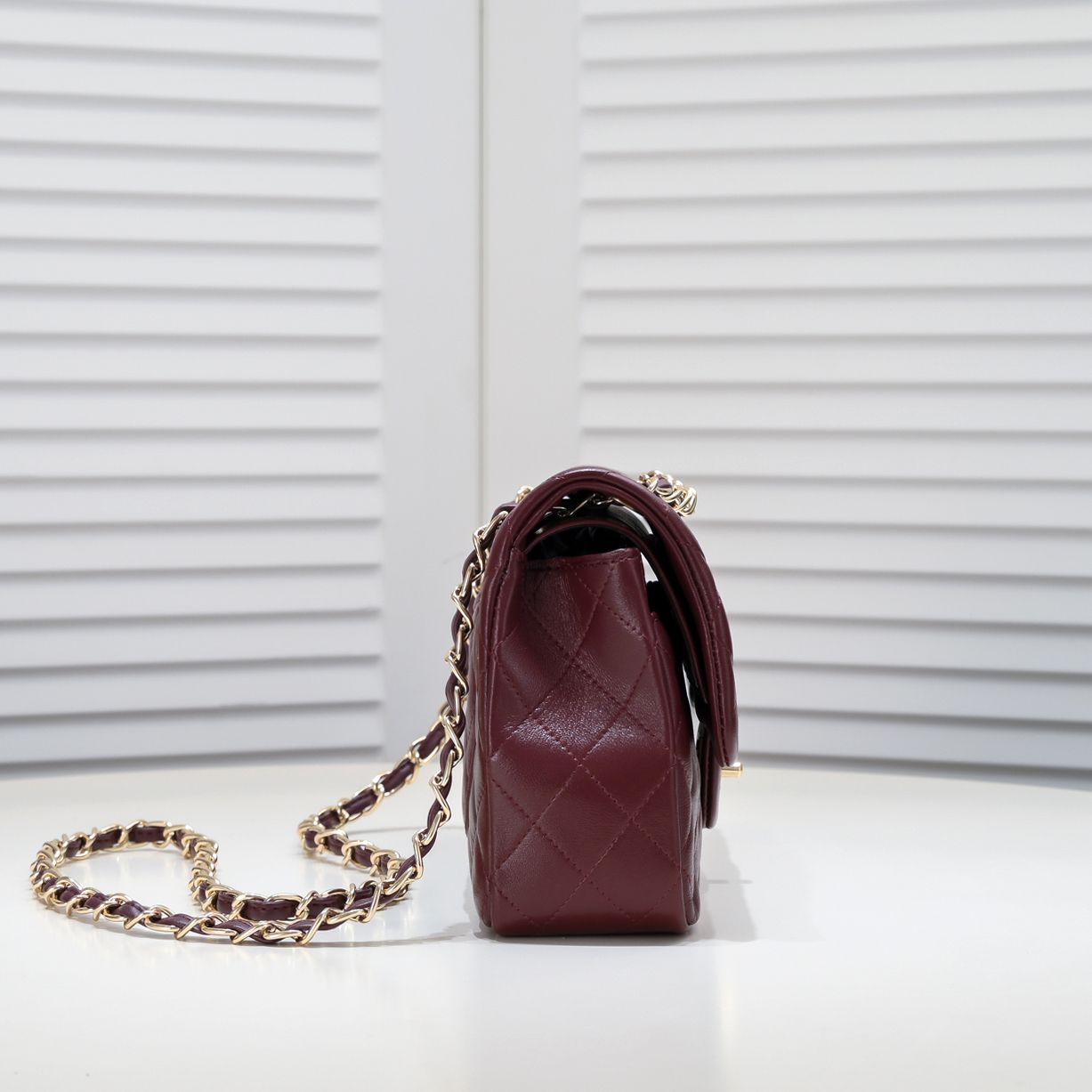 CC Inspired Classic Double Flap Bag Dark Red Golden Hardware - Bag - Gorchic - $122.99
