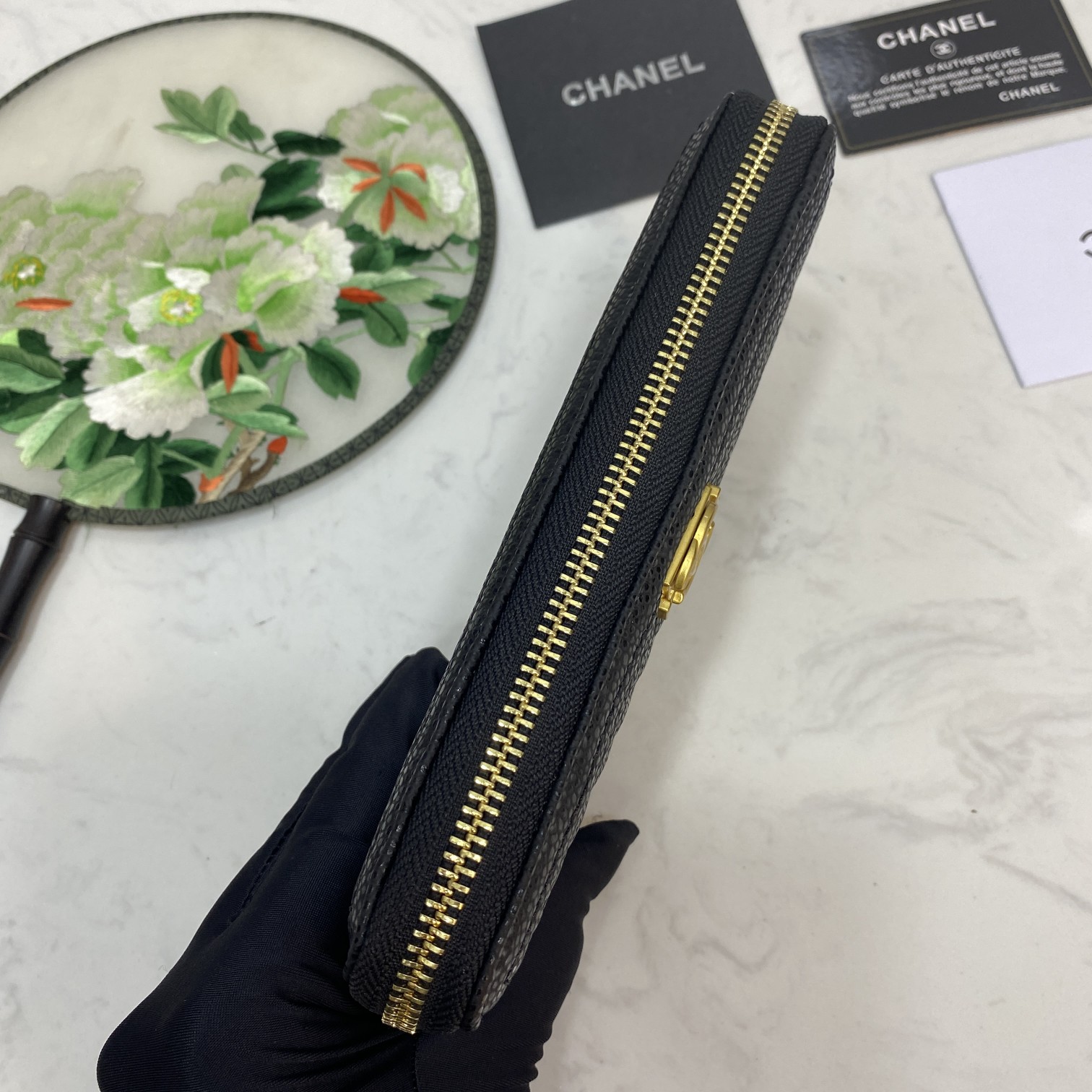 CC Inspired Caviar Chevron Quilted Wallet -Fishseed Pattern Gold Wallet - Gorchic - $52.99