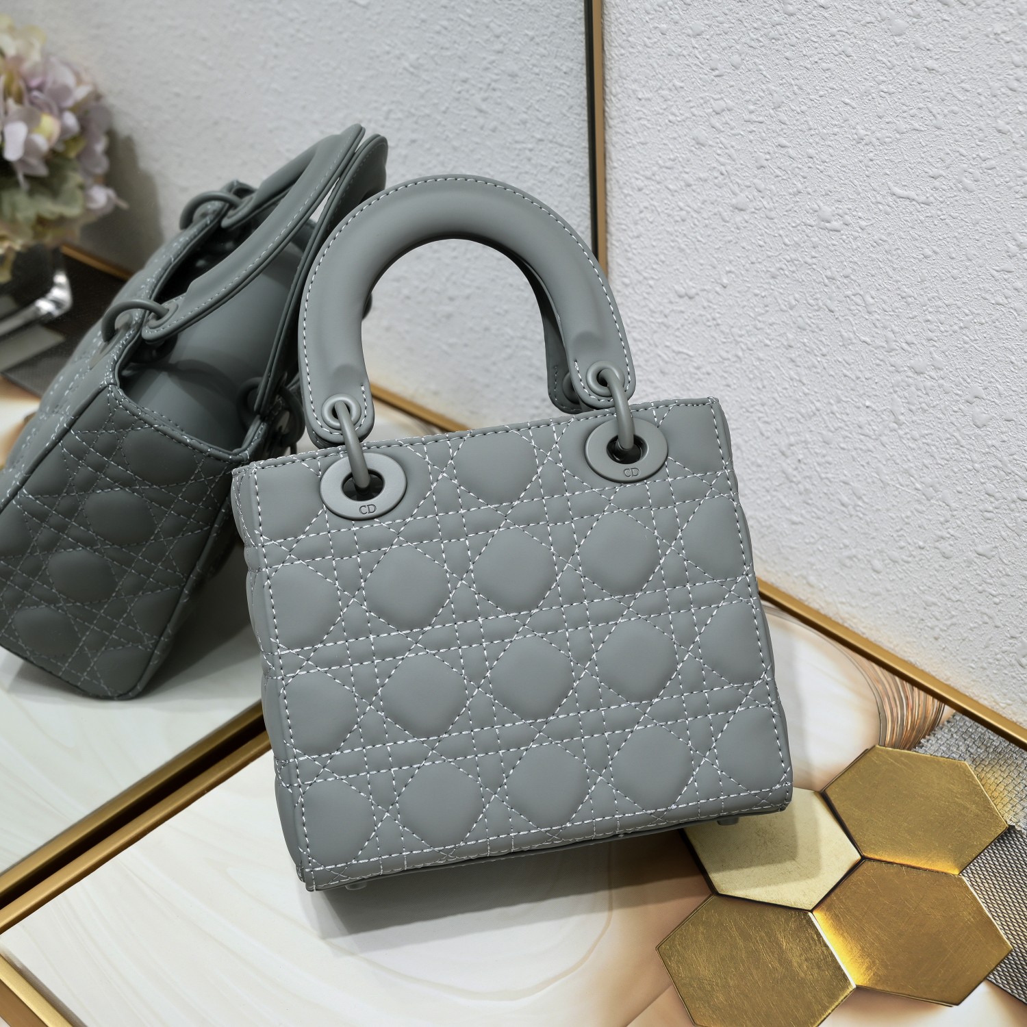D Inspired Small Lady D Inspired Bag Grey Ultramatte Calfskin - Bag - Gorchic - $144.99
