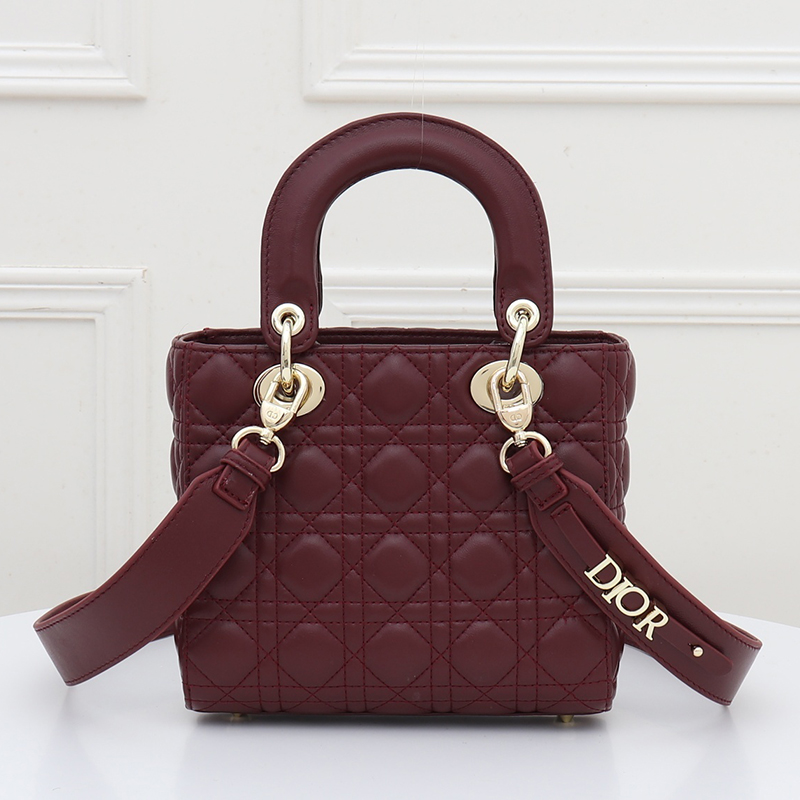 D Inspired Small Lady D Inspired Bag Burgundy Cannage Calfskin Golden Hardware - Bag - Gorchic - $146.99