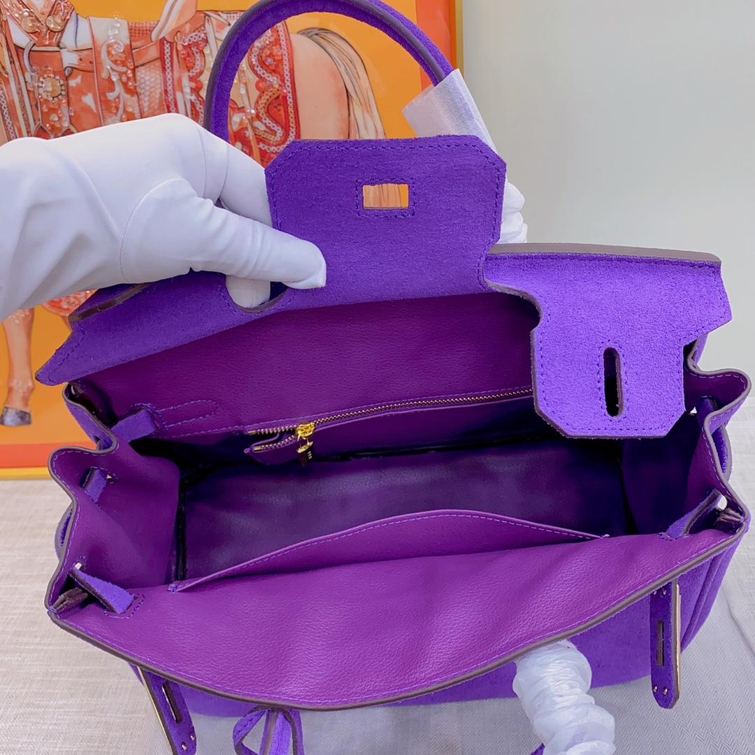 H-Inspired Birkin Bag Doblis Bag Golden Hardware Bag-Purple Bag - Gorchic - $205.99