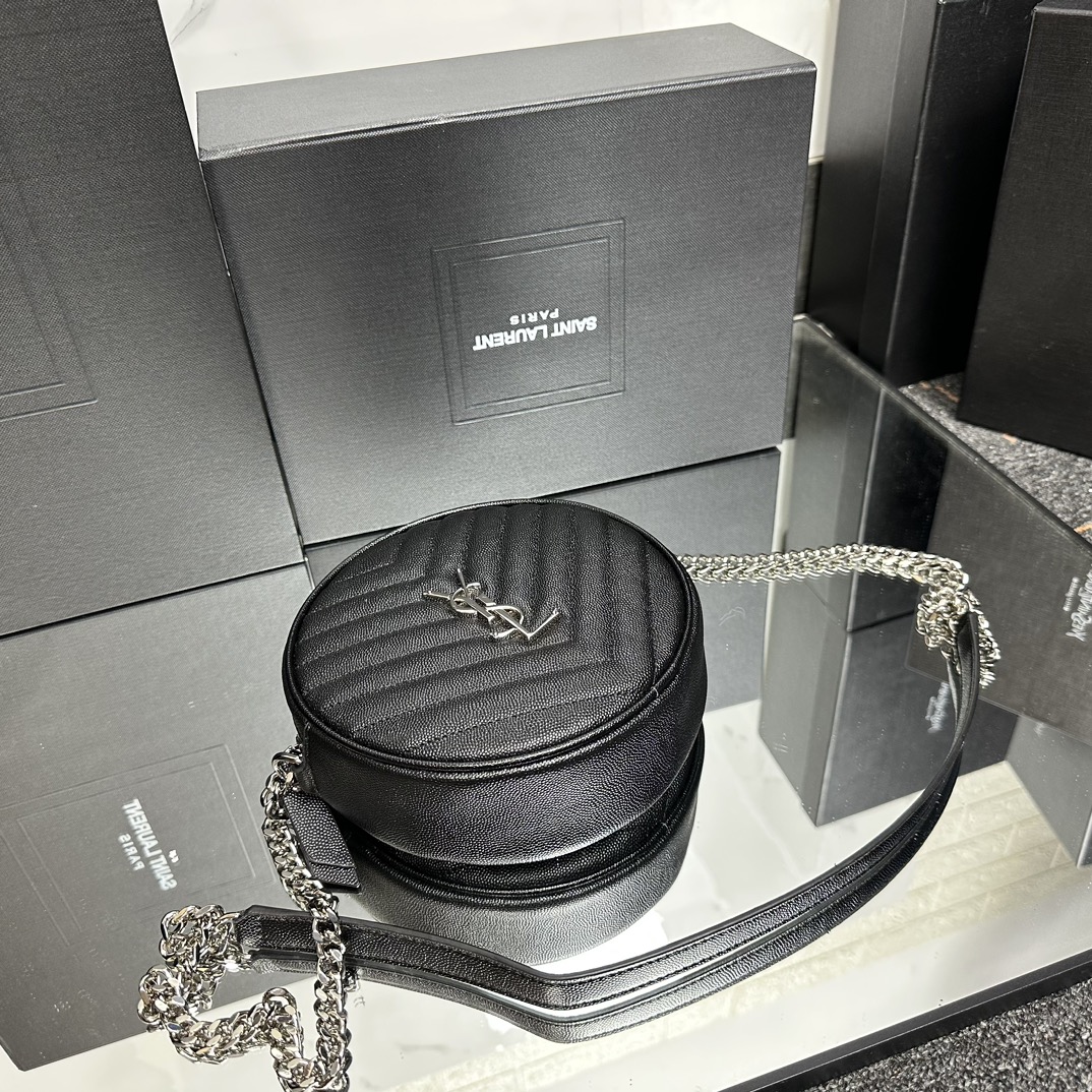 Lady Designer Grain De Poudre Matelasse Chevron Quilted Round Vinyle Camera Bag Deep Marine-Sier hardware - Bag - Gorchic - $131.99