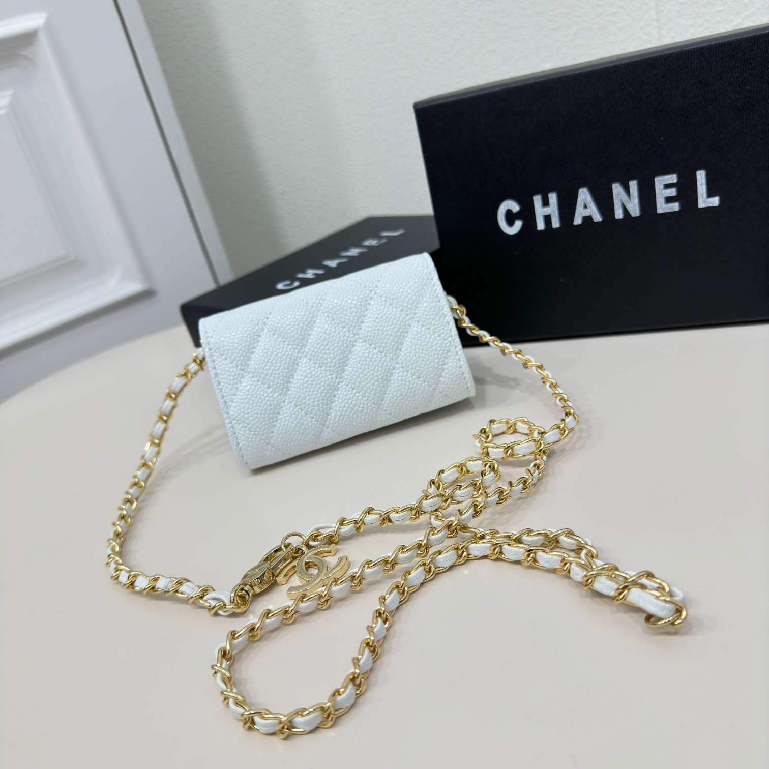 CC Inspired White Metallic Calfskin Quilted Flap Chain Waist Bag - Gorchic - $83.99