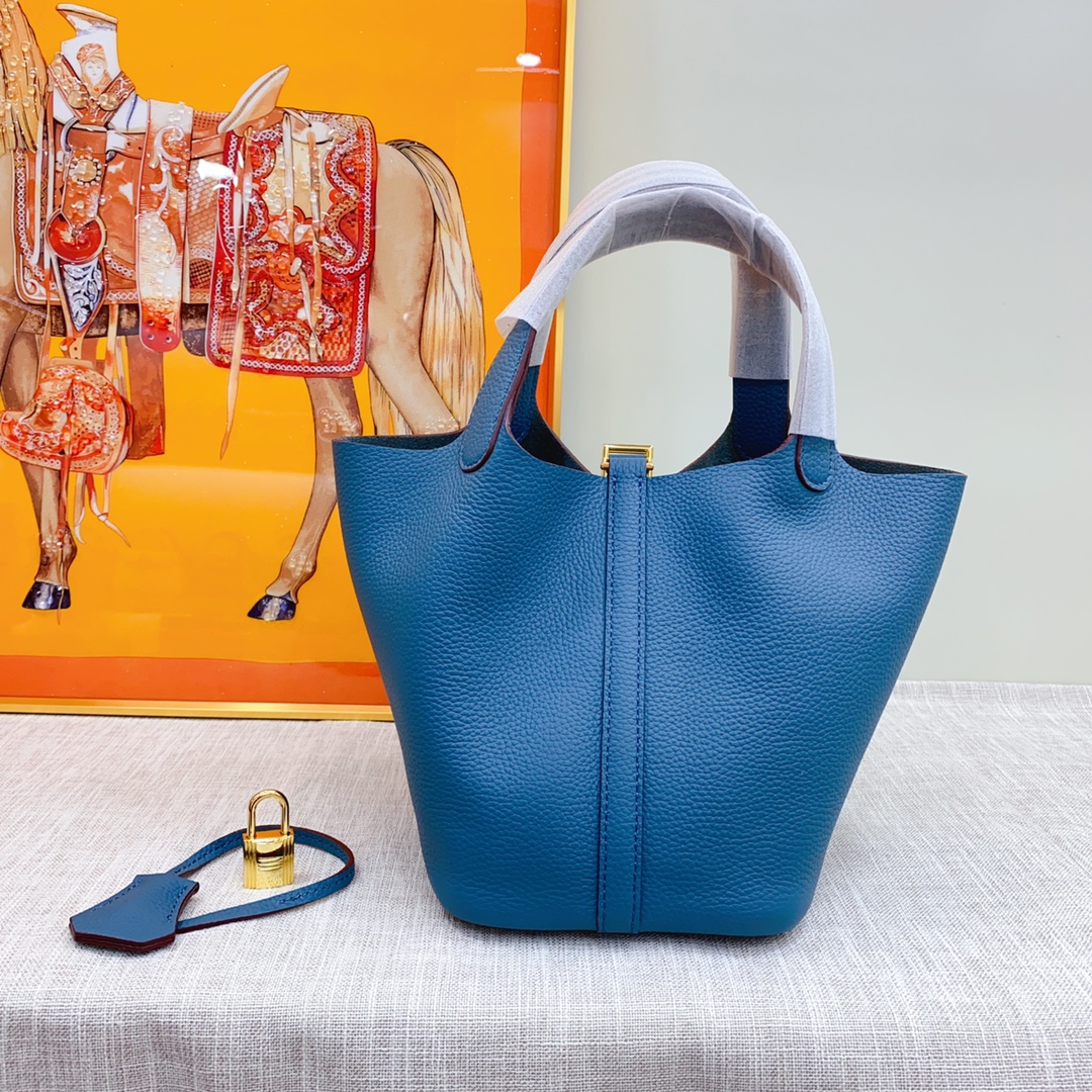 H-Inspired Clemence Picotin Lock Bag Golden Hardware-Blue Bag - Gorchic - $143.99