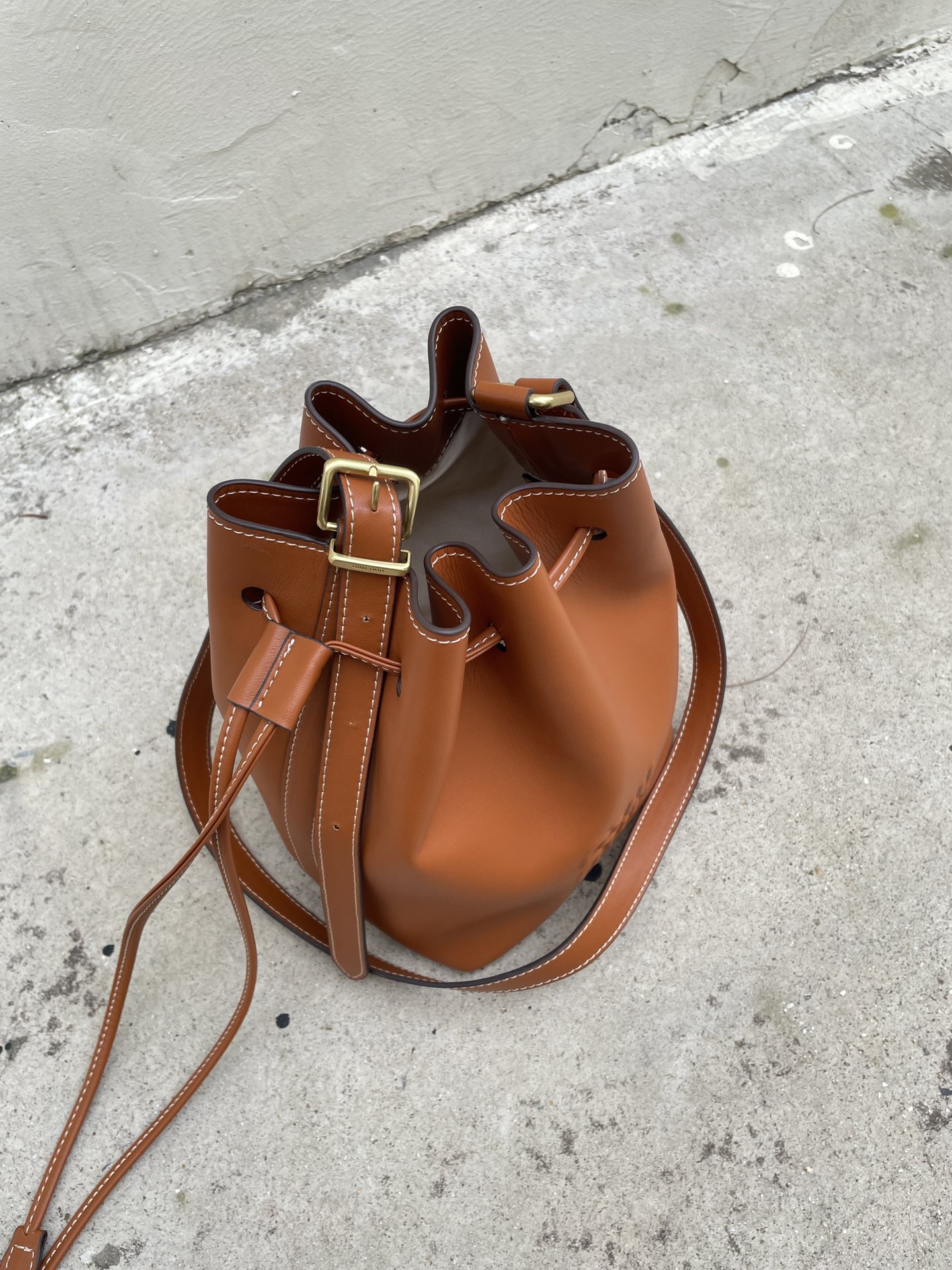 MU Leather bucket bag-Brown - Bag - Gorchic - $129.99