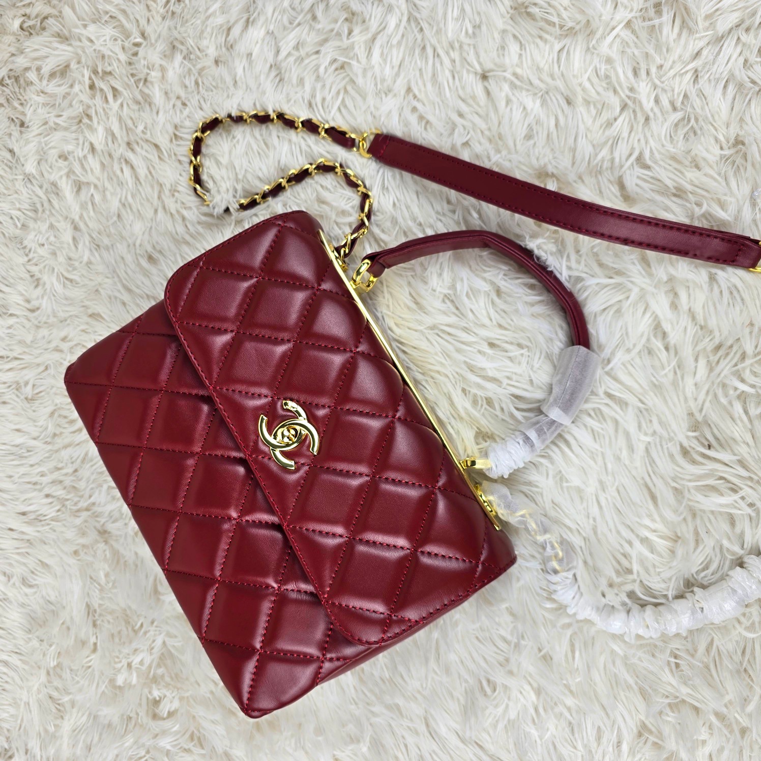 CC Inspired Top Handle Flap Bag Lambskin - Wine - Gorchic - $140.99