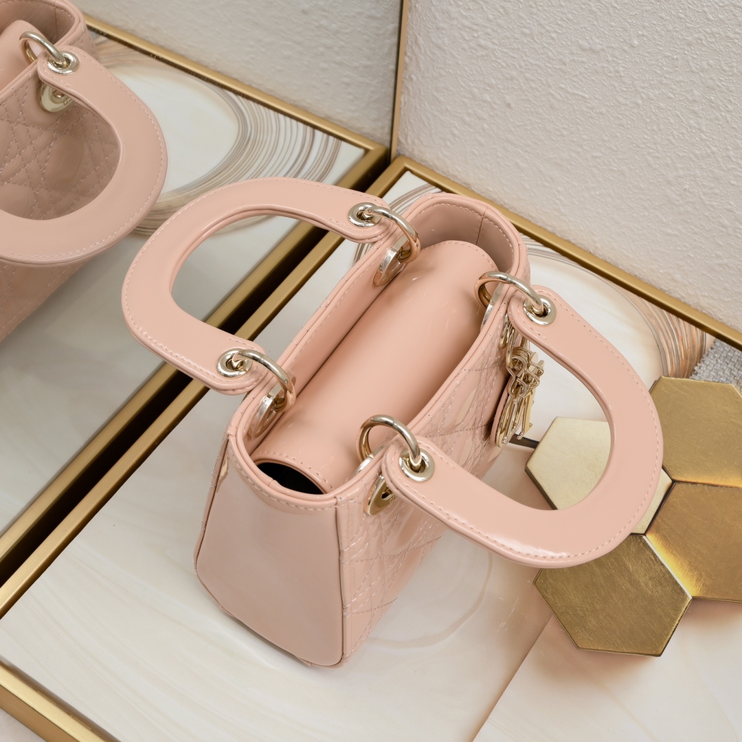 D Inspired Mini Lady D Inspired Bag Powder Pink Patent Cannage Calfskin Golden Hardware - Bag - Gorchic - $138.99