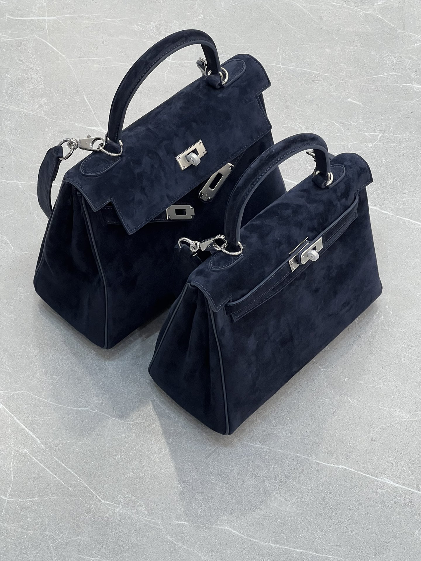 H-Inspired Kelly Haze Blue Suede - Handbags - Gorchic - $230.99