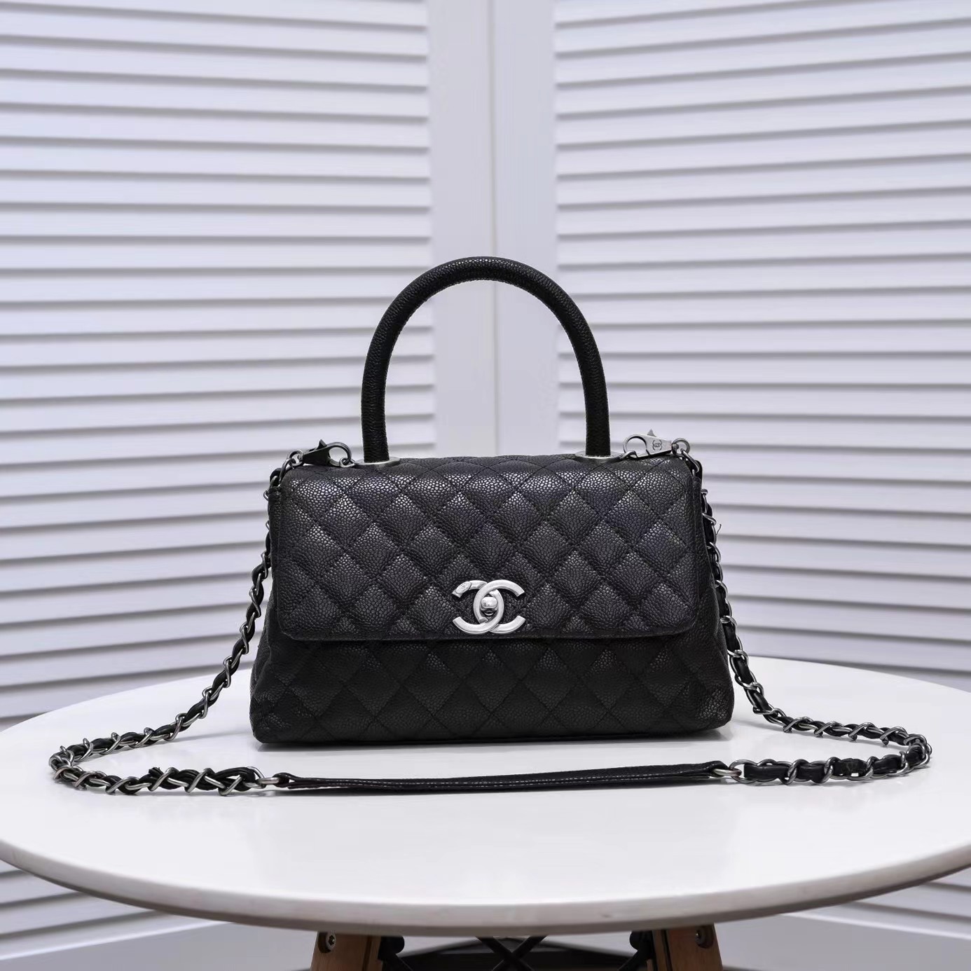 CC Inspired Classic Flag Bag Small Coco Handle Flap Bag Black Caviar Sier Hardware - Bag - Gorchic - $148.99