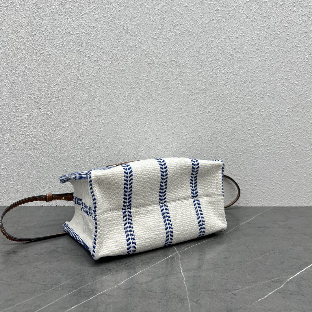 CL Small Cabas Thais Bag In Striped Fabric and Calfskin White Blue Brown Bag - Gorchic - $146.99
