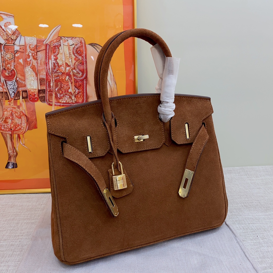 H-Inspired Birkin Bag Doblis Bag Golden Hardware -Brown Bag - Gorchic - $205.99