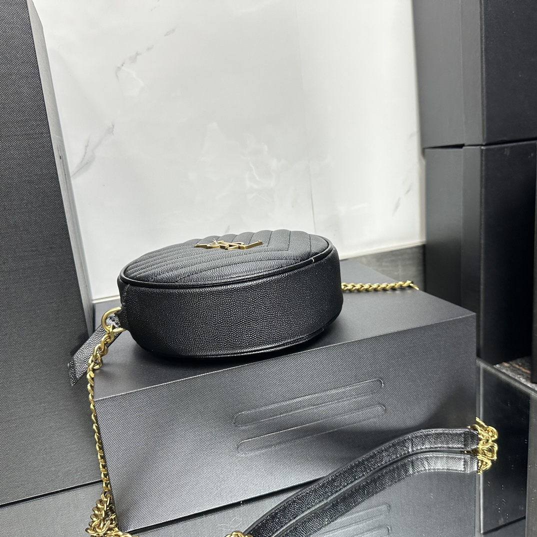 Lady Designer Grain De Poudre Matelasse Chevron Quilted Round Vinyle Camera Bag Deep Marine-Gold hardware - Bag - Gorchic - $131.99