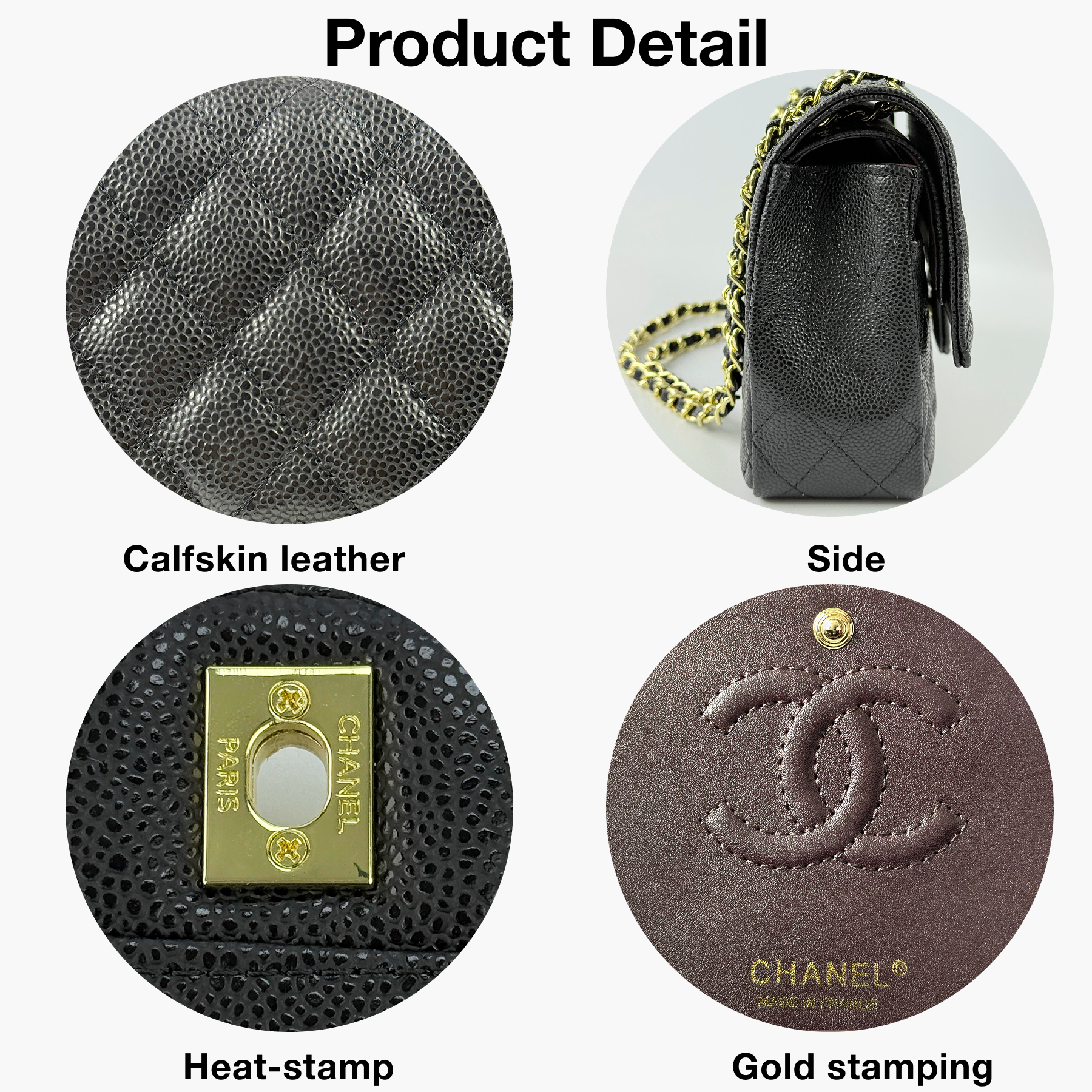 CC Inspired Classic Flag Bag Medium Classic Double Flap Bag Black Caviar Gold Hardware - Bag - Gorchic - $125.99