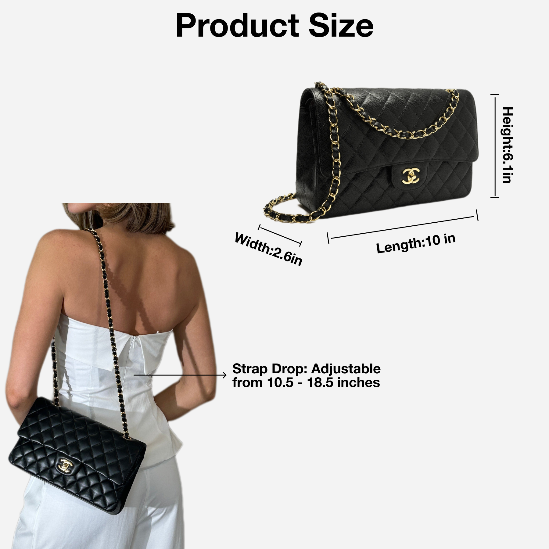 CC Inspired Classic Flag Bag Medium Classic Double Flap Bag Black Caviar Gold Hardware - Bag - Gorchic - $125.99