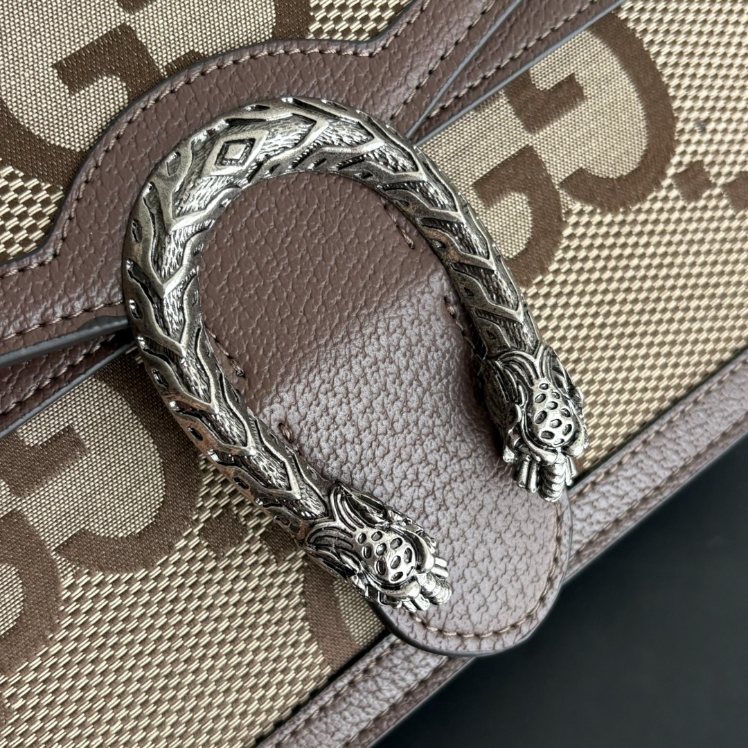 Double-G Dionysus Medium GG-Jacquard Canvas Shoulderbag- Brown and Silver - Gorchic - $124.99