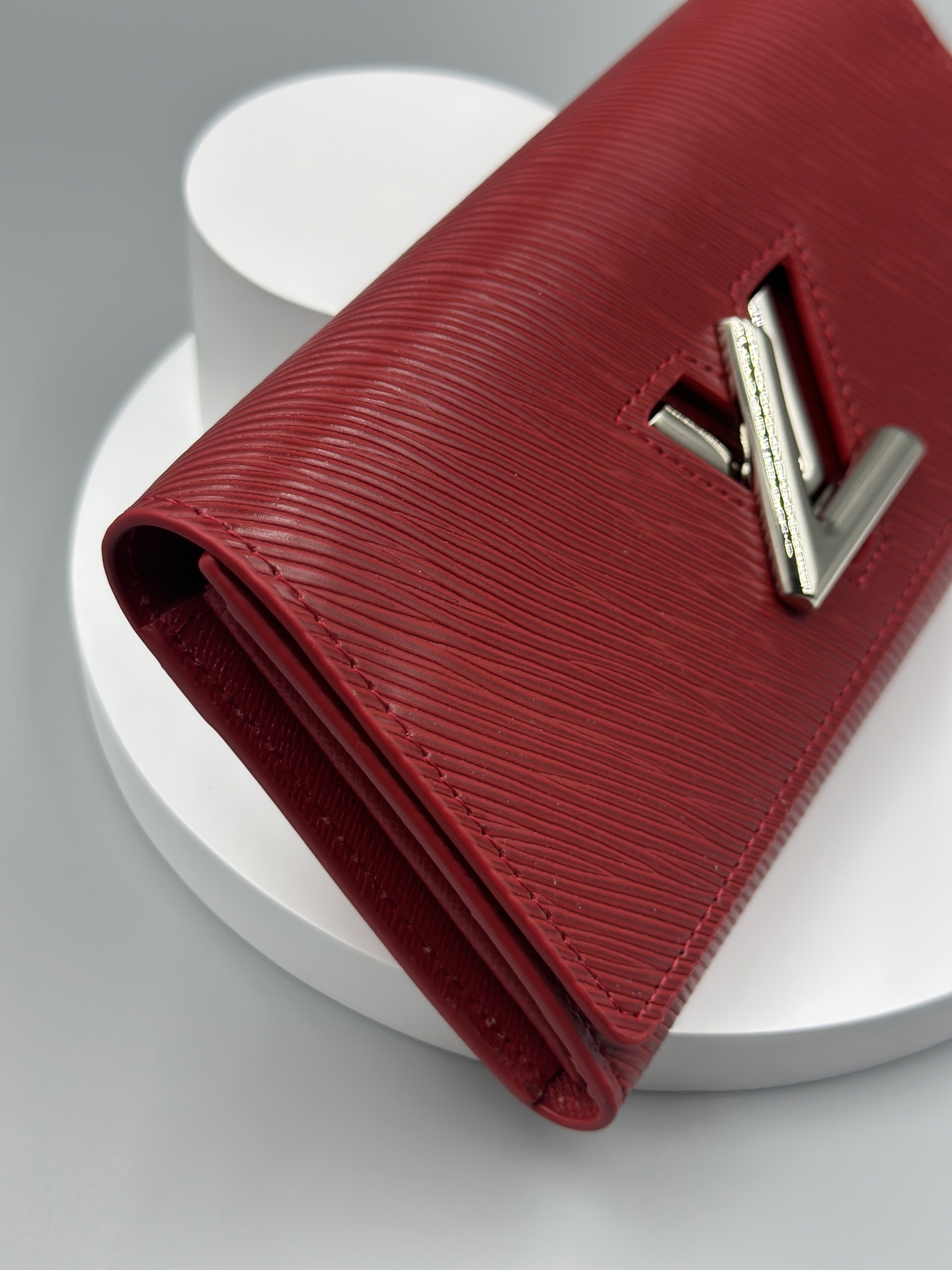Designer Red Epi Leather Twist Wallet - Silver - Gorchic - $94.99