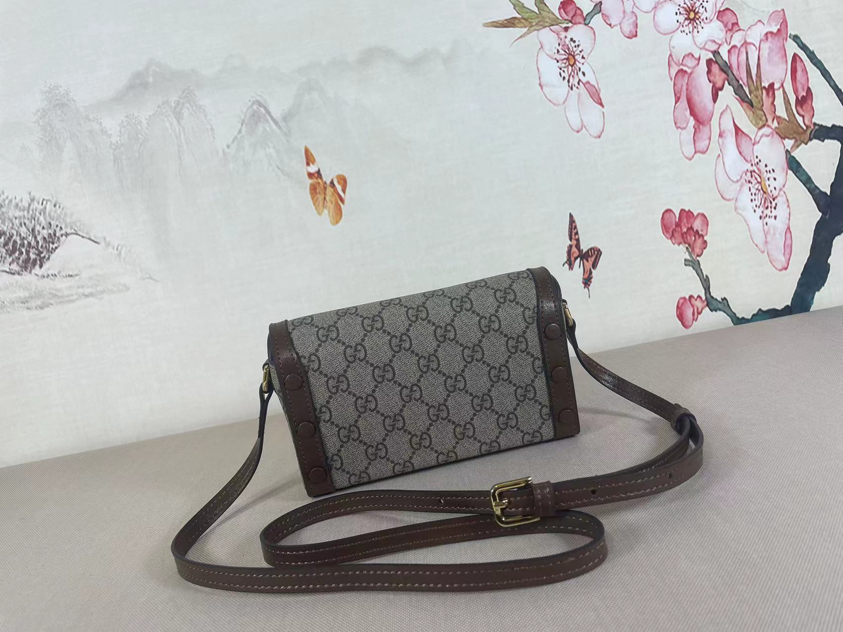 Double-G Horsebit 1955 series mini handbag GG Supreme canvas - Ebony - Gorchic - $112.99