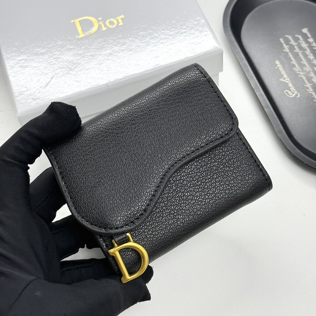 D-Inspired Saddle Lotus Wallet Goatskin - Black - Gorchic - $92.99