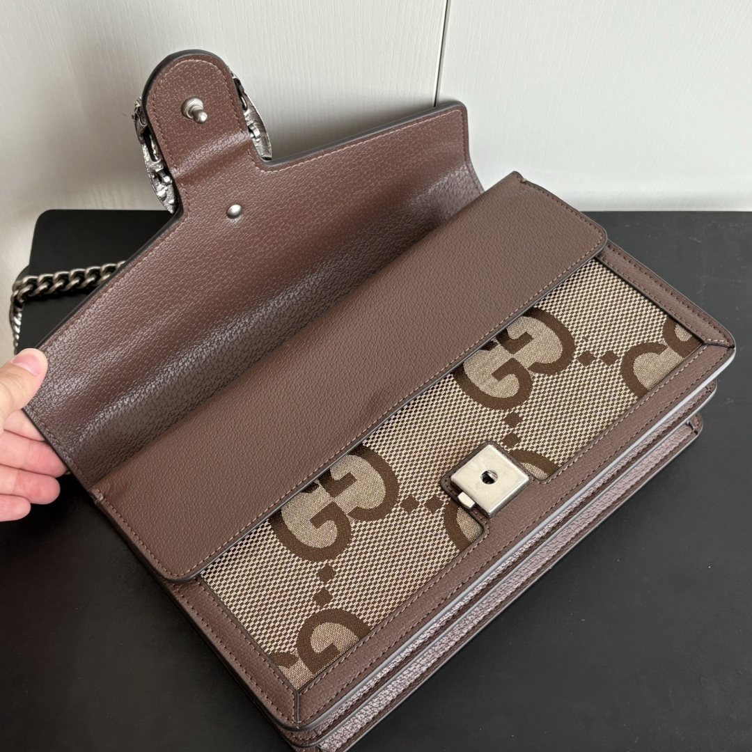 Double-G Dionysus Medium GG-Jacquard Canvas Shoulderbag- Brown and Silver - Gorchic - $124.99